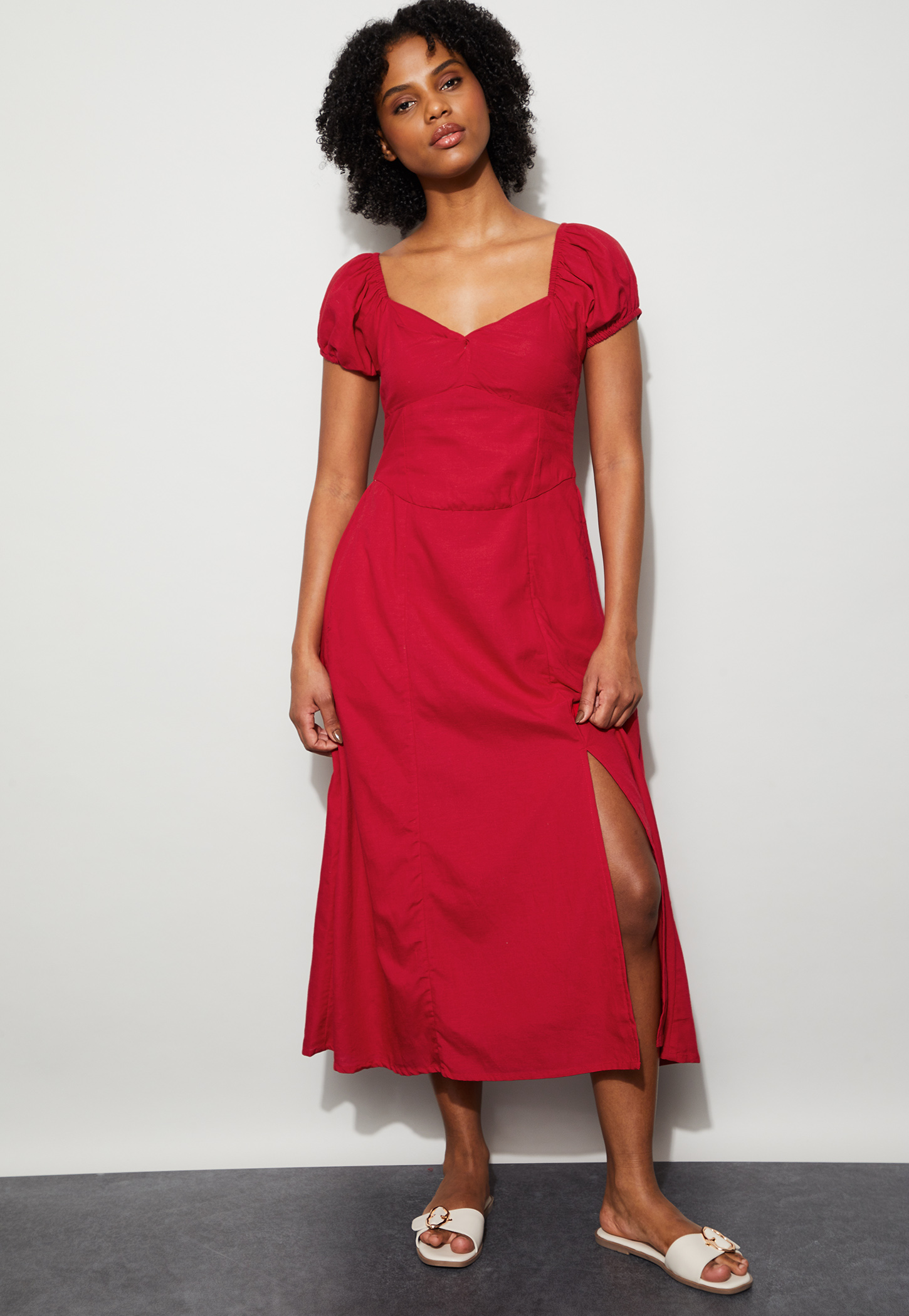 GINGER Solid Midi Slit Dress-picture-21