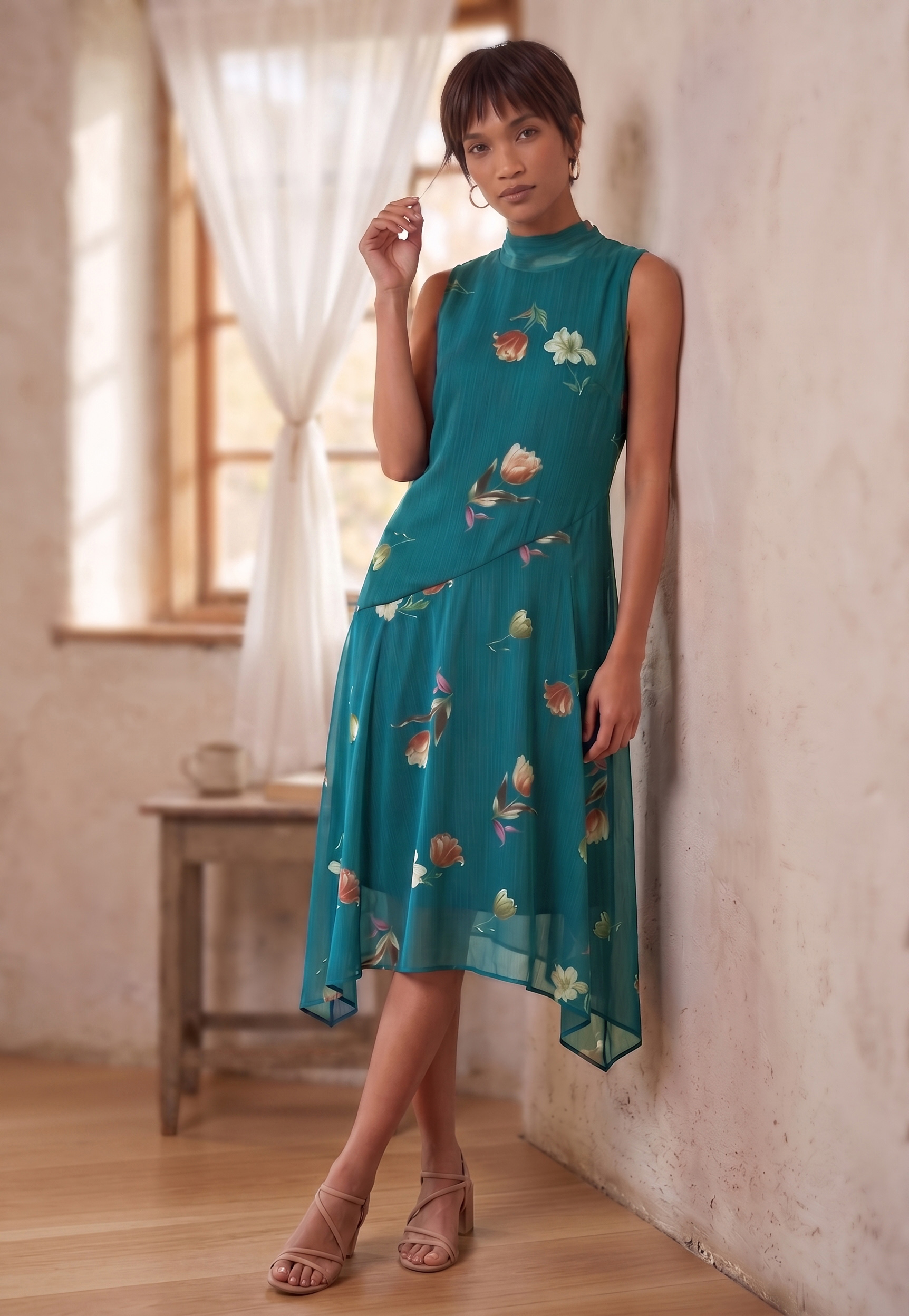 CODE Floral Print Asymmetric Hem Dress-picture-35