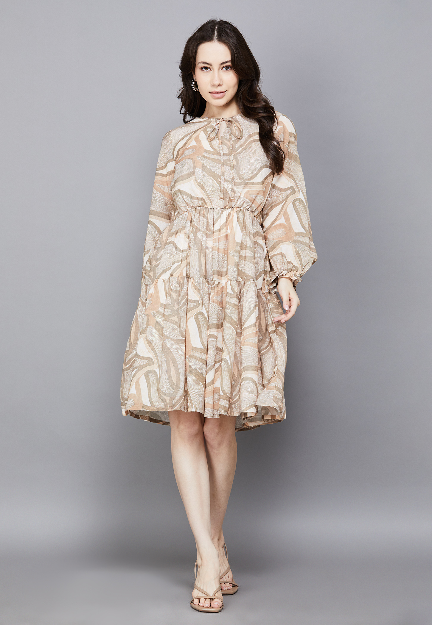 AND Printed Tie-Up Neck A-Line Dress-picture-29