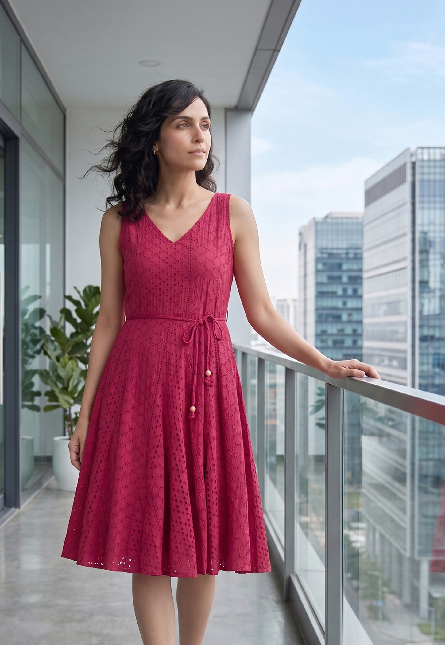 CODE Embroidered Fit & Flare Dress-image-33