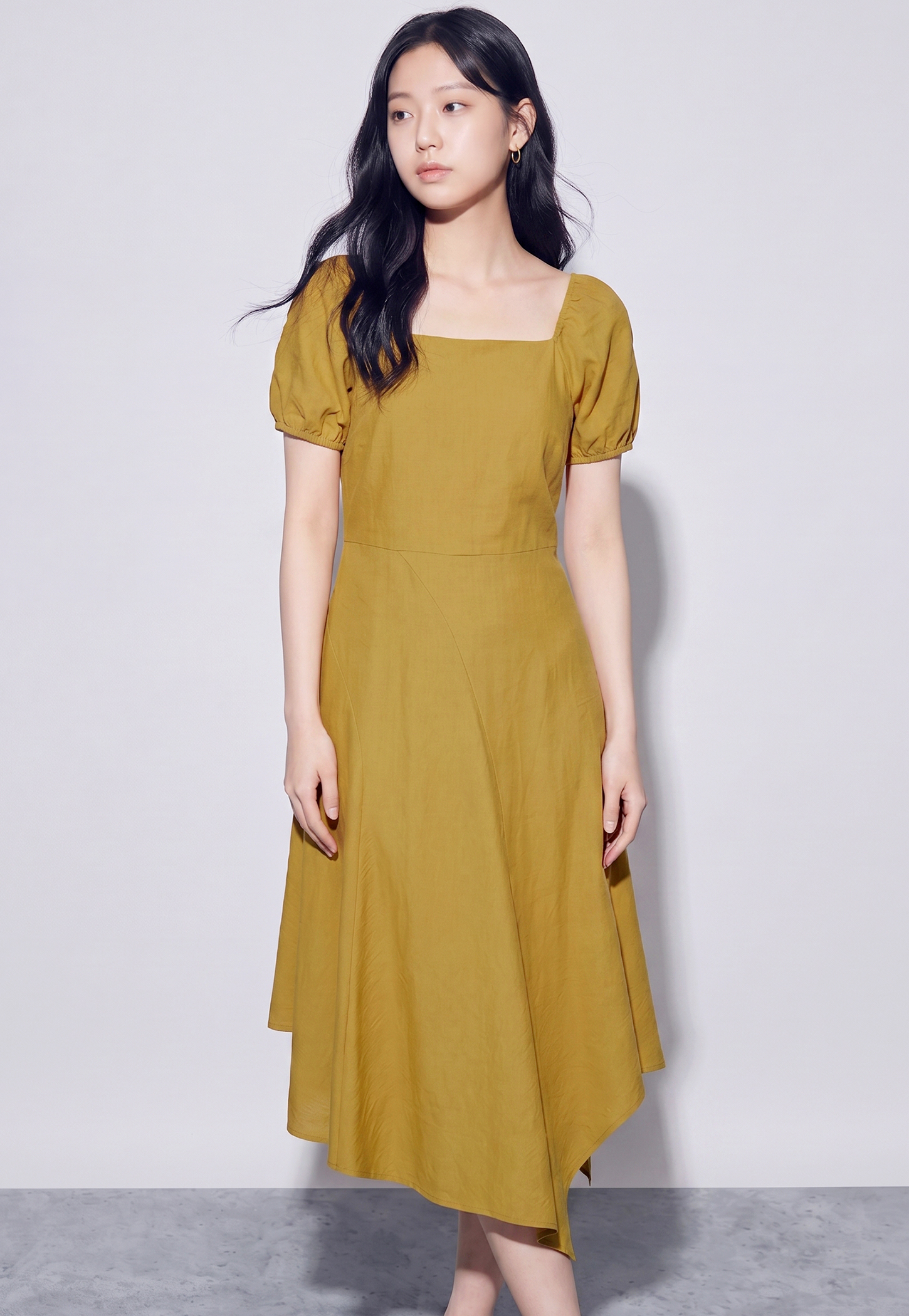 CODE Solid Square Neck Midi Dress-picture-24