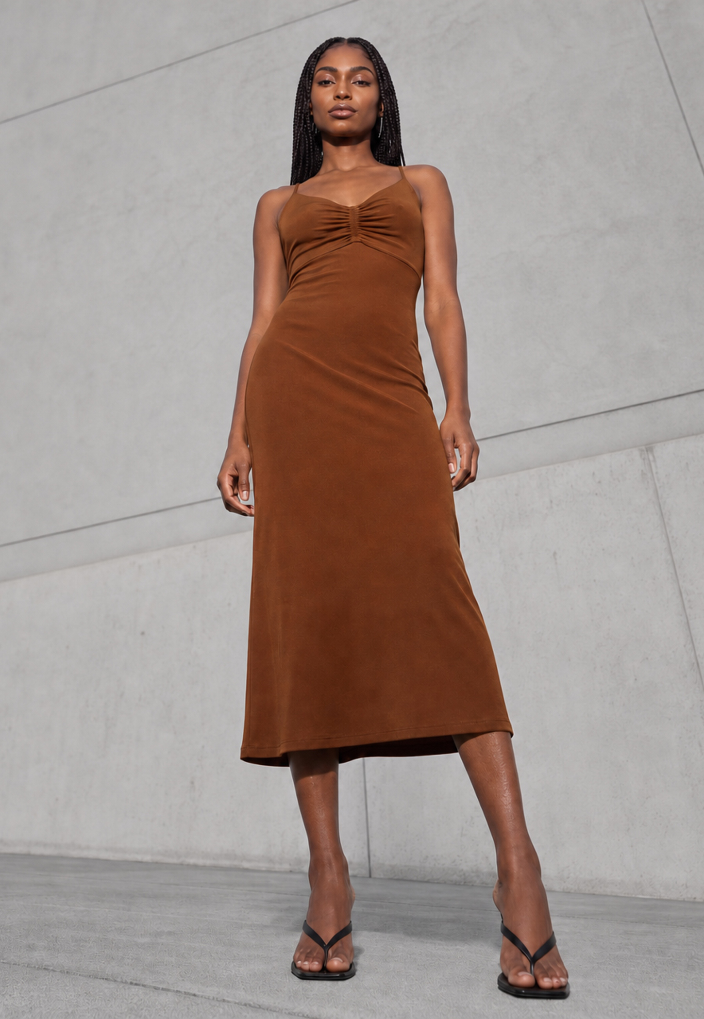 GINGER Solid Spaghetti Bodycon Dress-picture-26