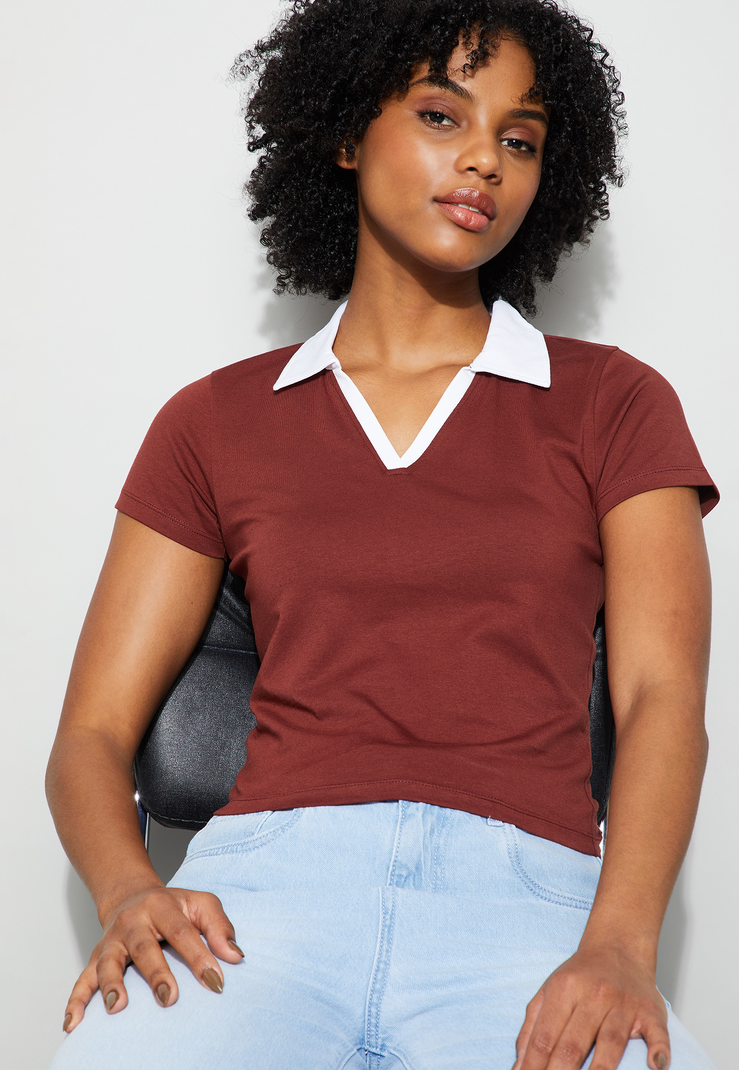 GINGER Solid Johnny Collar T-shirt-picture-39