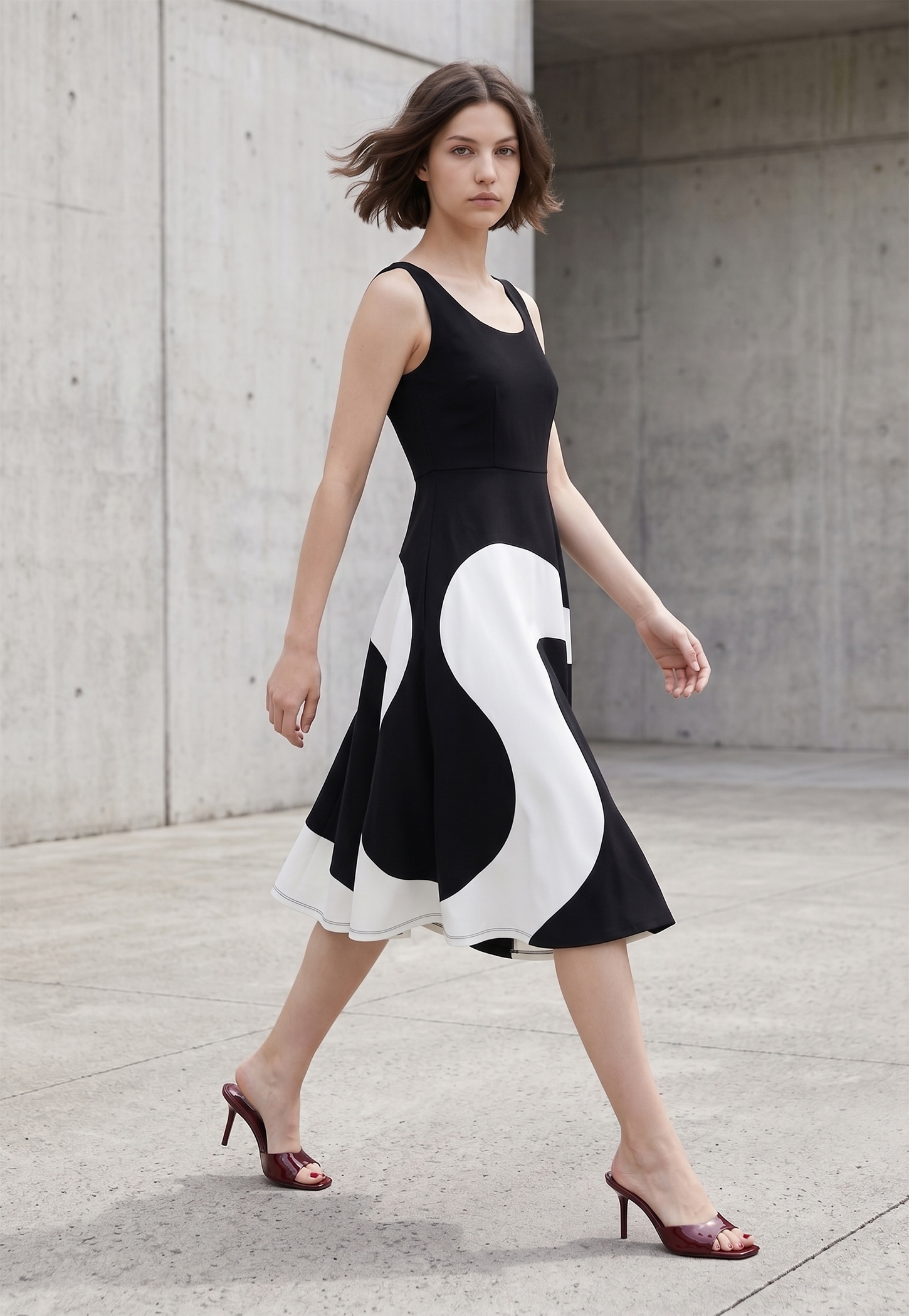 CODE Colourblock Fit & Flare Midi Dress-image-4