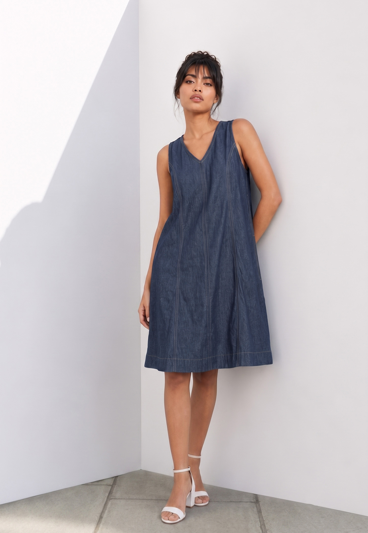 COLOUR ME Solid Denim Dress-picture-25