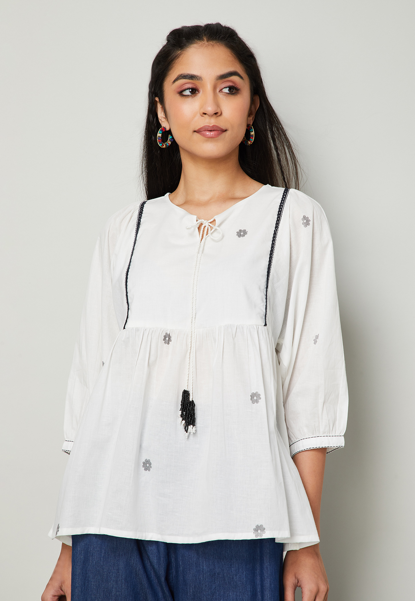 COLOUR ME BY MELANGE Embroidered Peplum Top-picture-15