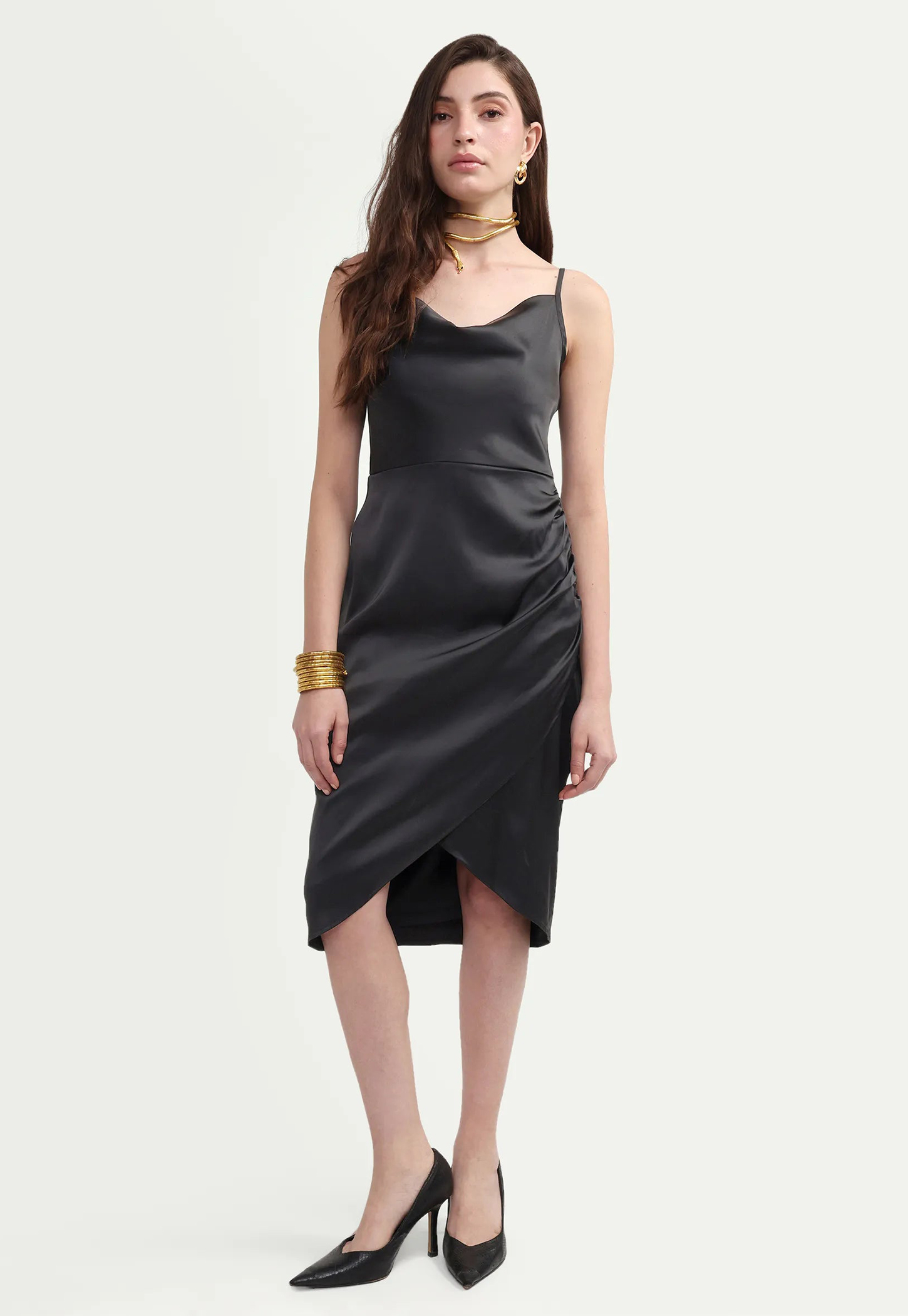 RAREISM Spaghetti Neck Ruched Dress-image-17