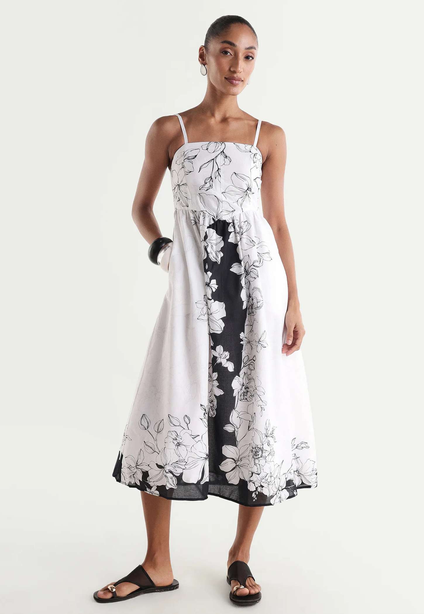 RAREISM Floral Print Spaghetti Neck Midi Dress-image-26