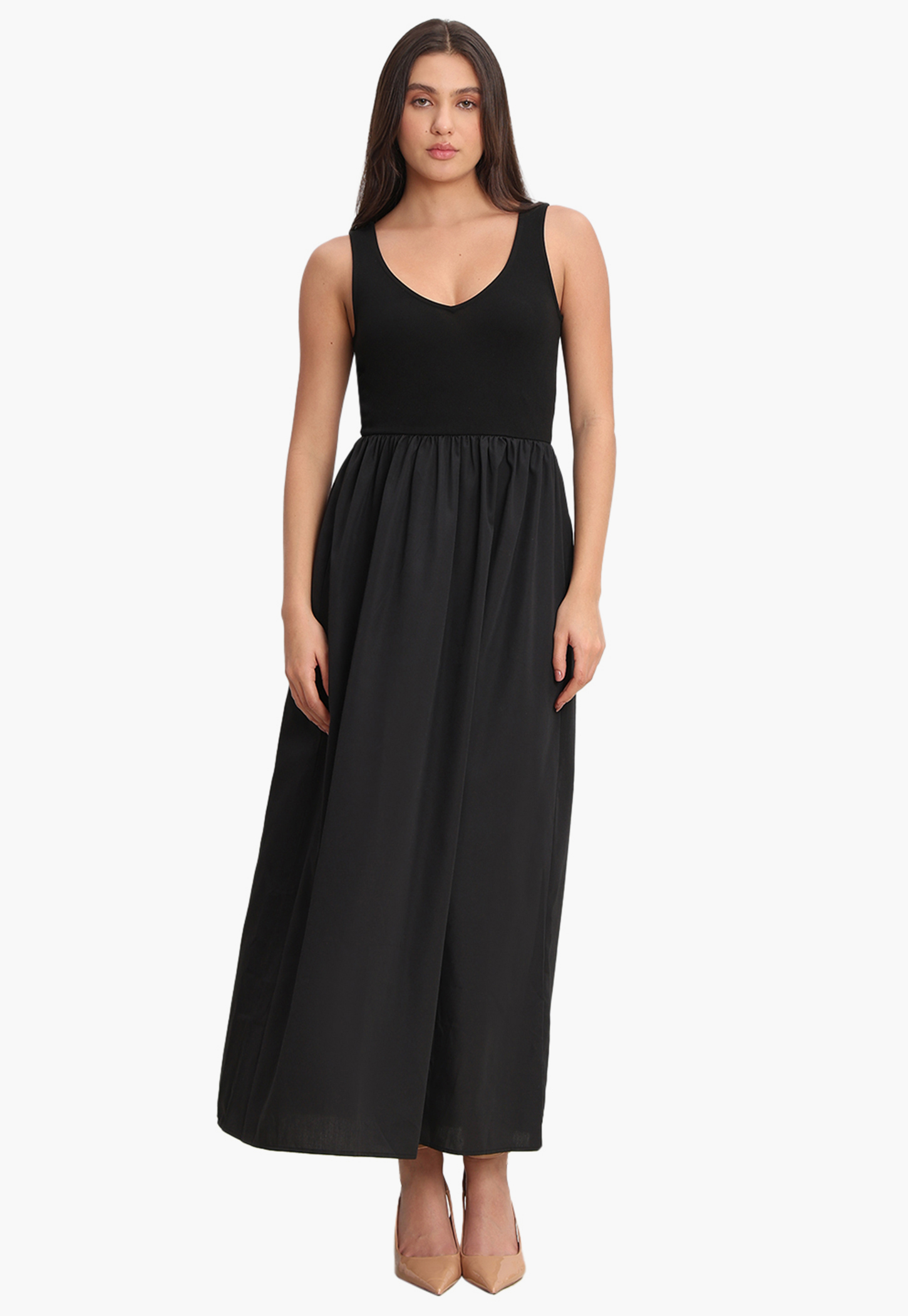 VERO MODA Solid V-Neck Maxi Dress-picture-21