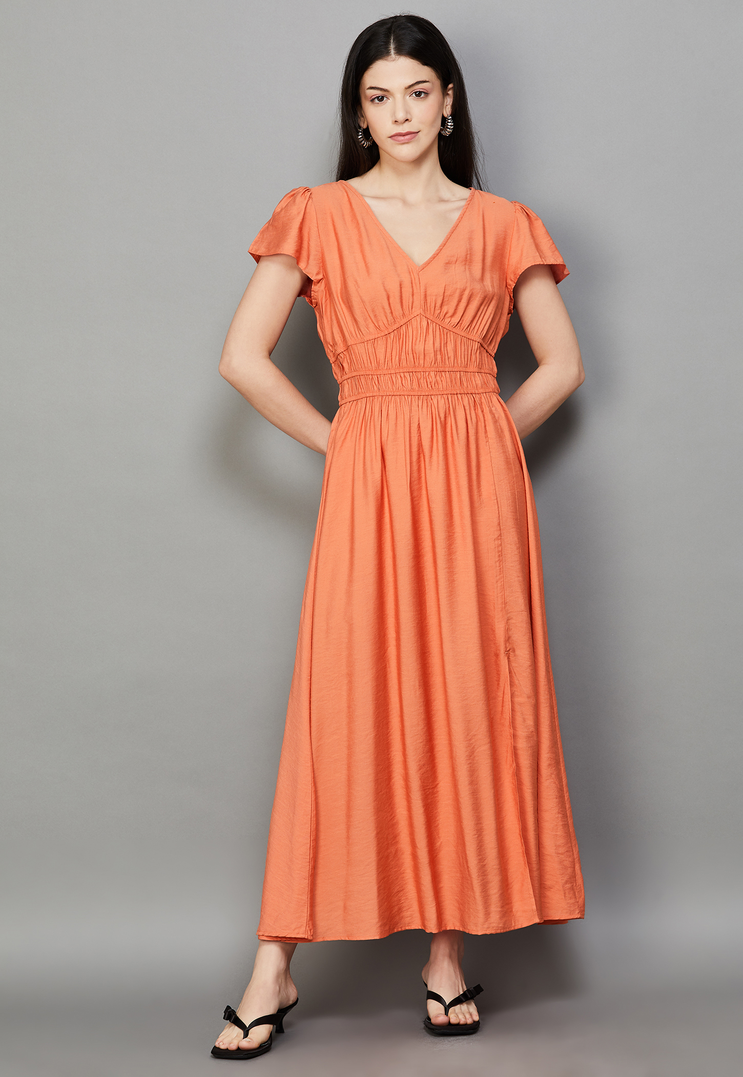 VERO MODA Solid V-Neck Fit & Flare Dress-picture-20