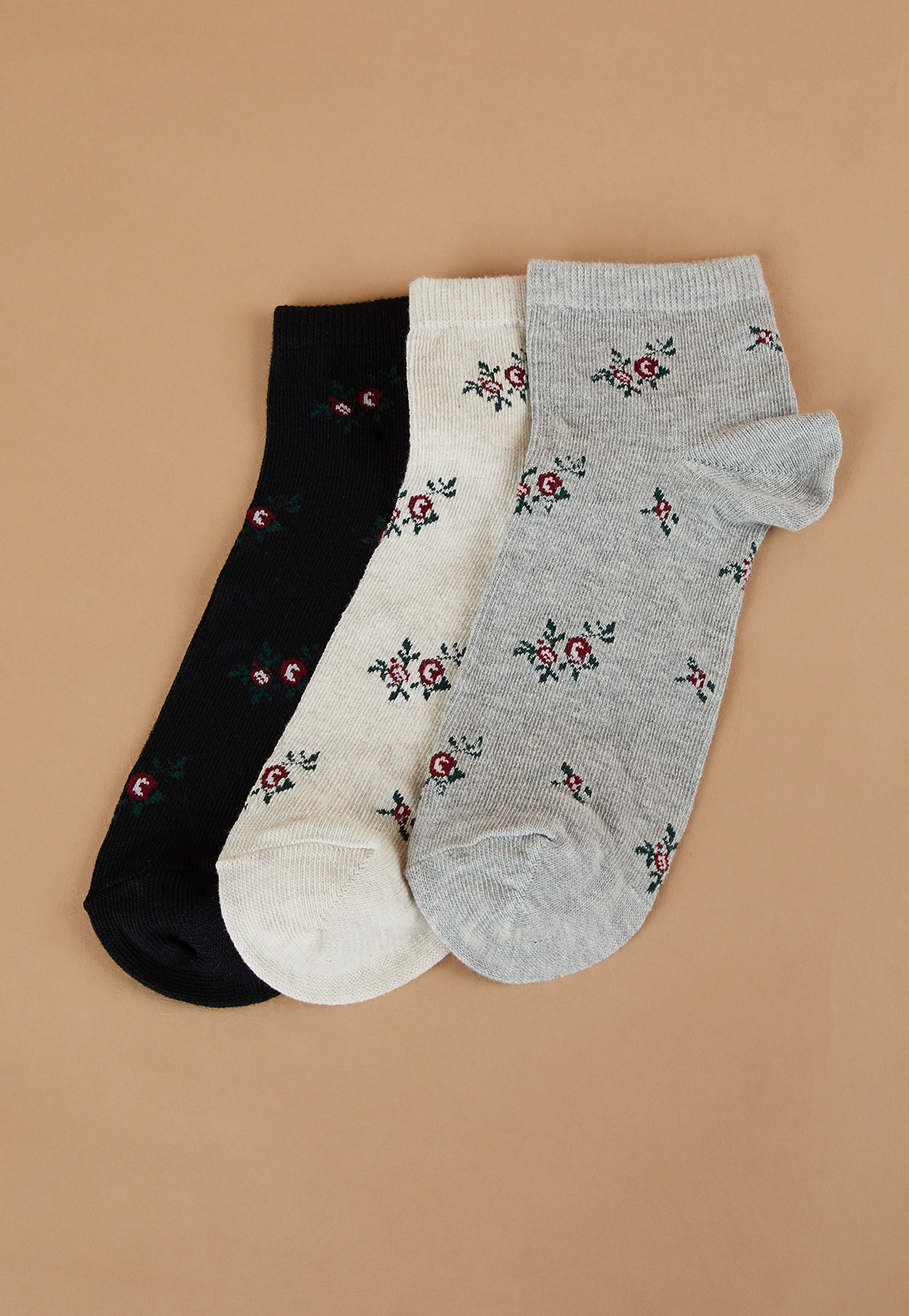 GINGER Floral Print Ankle Length Socks - Pack of 3-picture-25