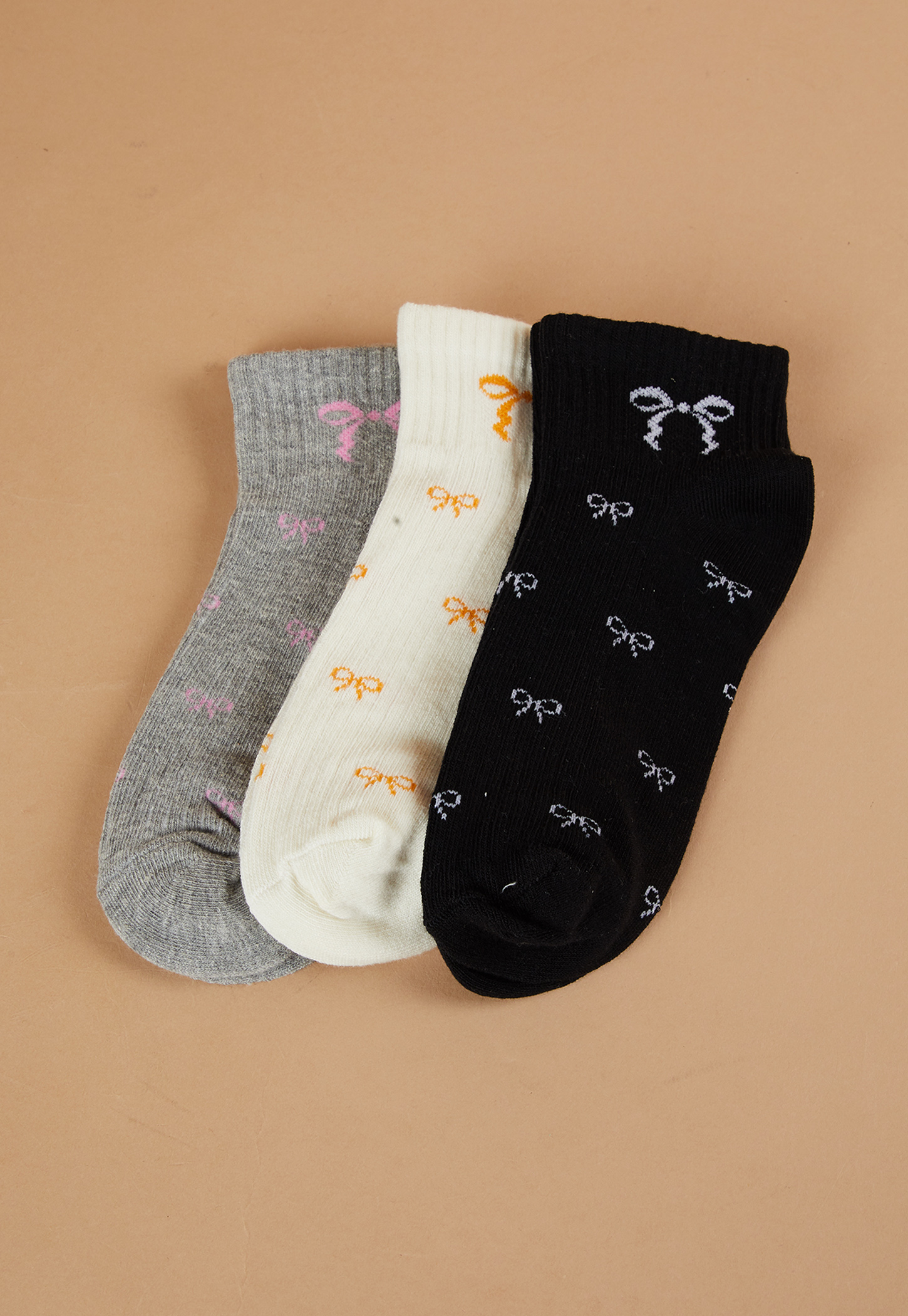 GINGER Bow Ankle Length Socks - Pack of 3-picture-10