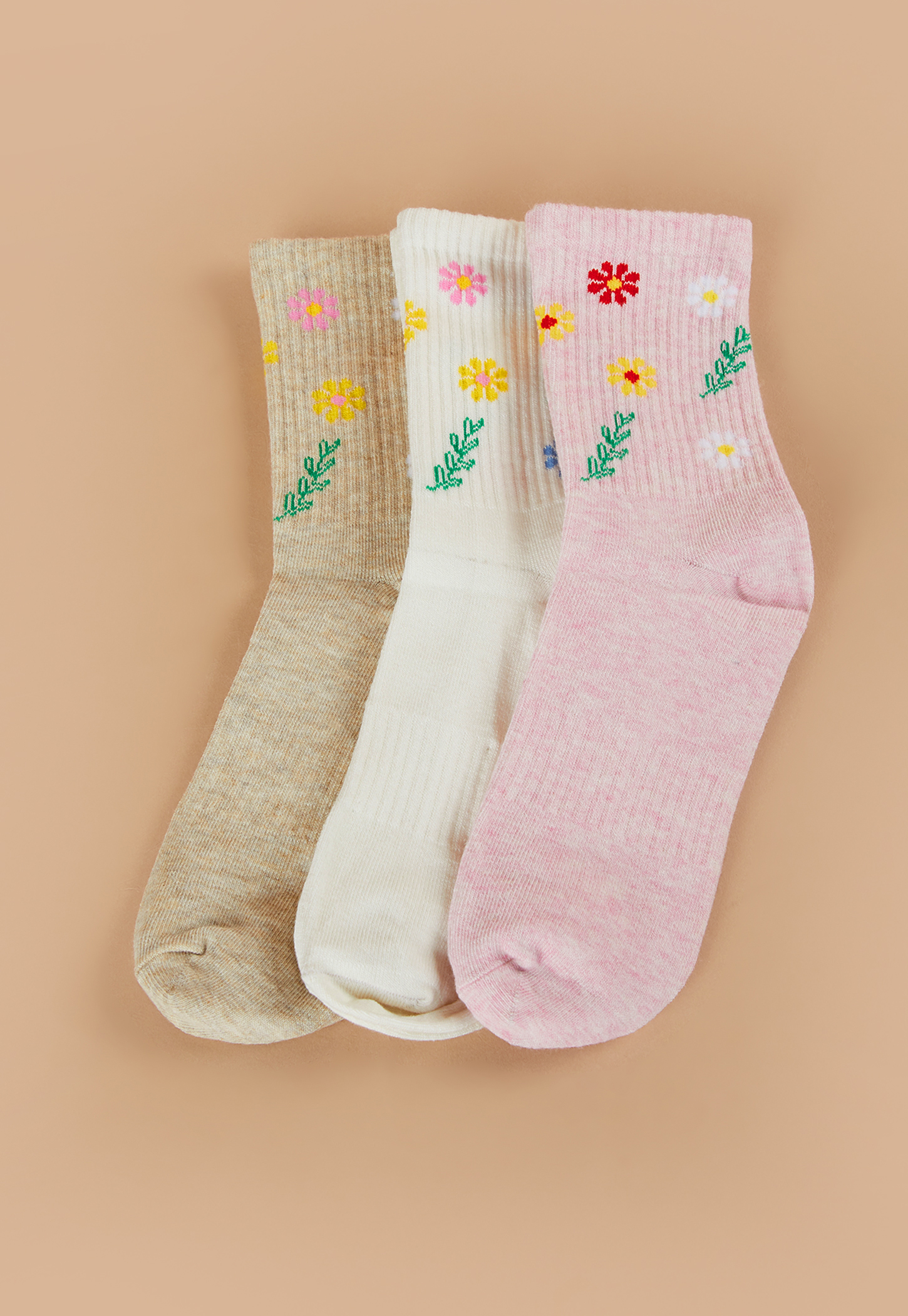 GINGER Floral Print Calf Length Socks - Pack of 3-picture-44