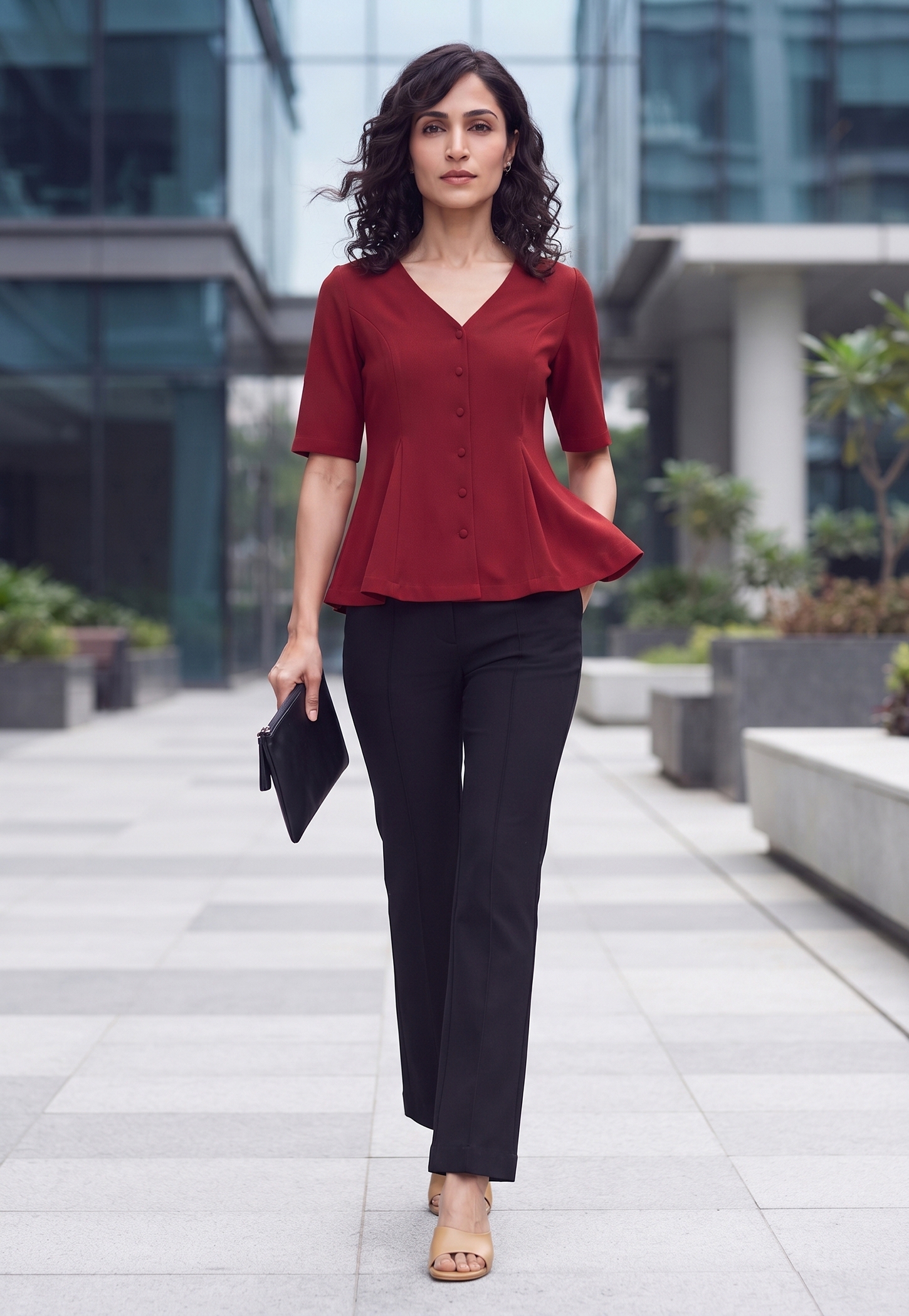 CODE Solid Peplum Top-picture-28
