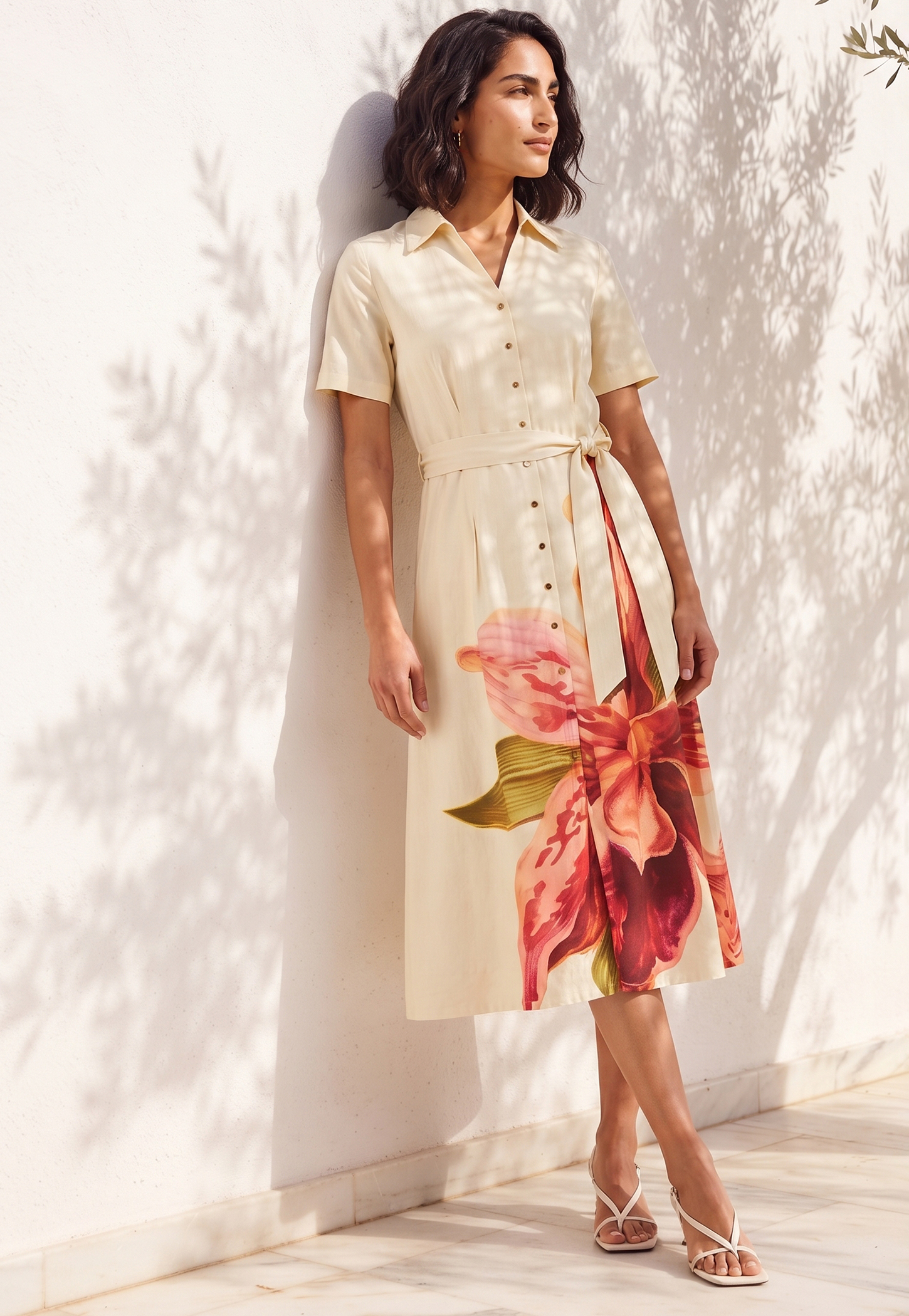 CODE Floral Printed Buttoned Midi Dress-picture-42