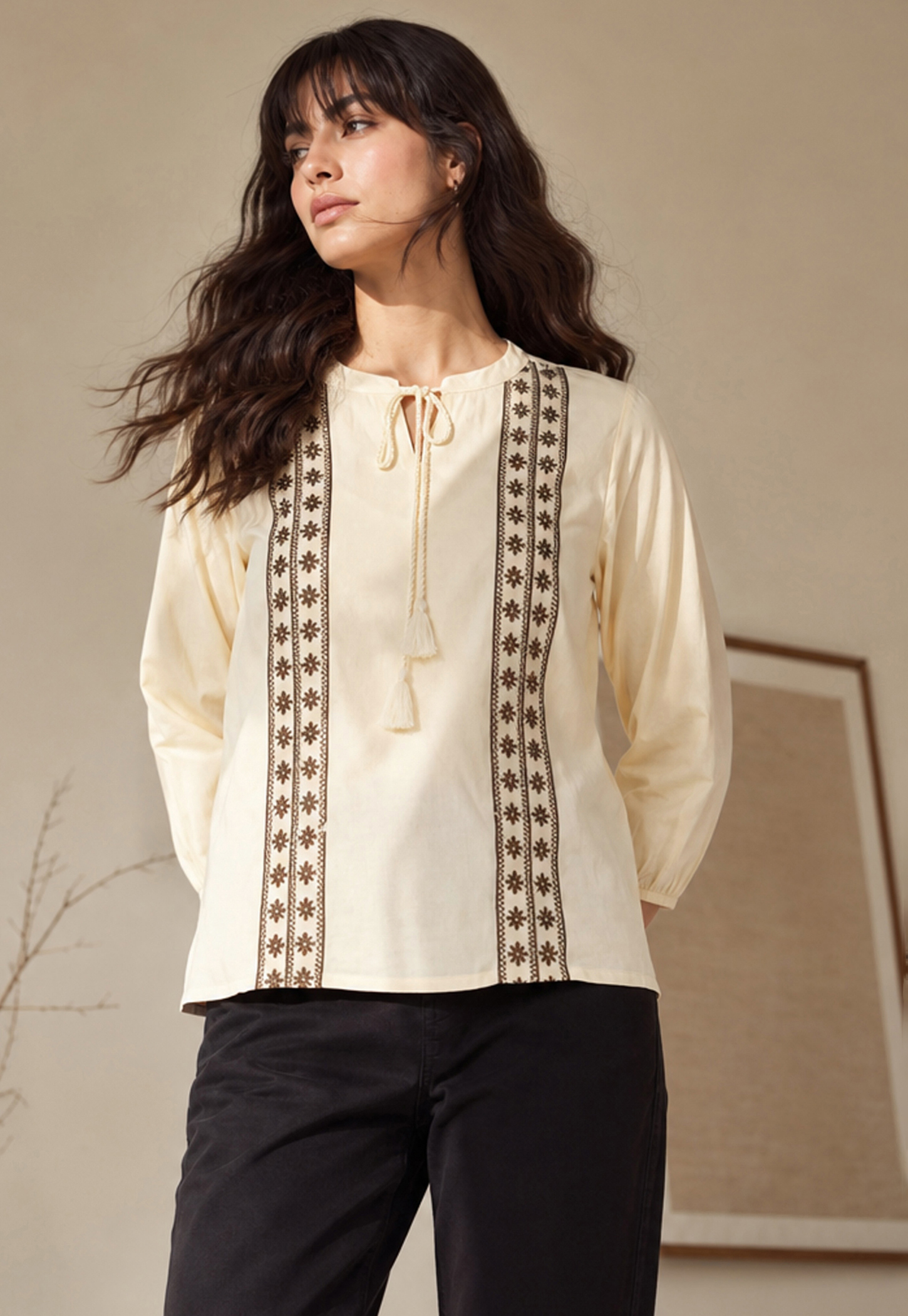 FAME FOREVER Embroidered Tie-Up Neck Top-picture-21