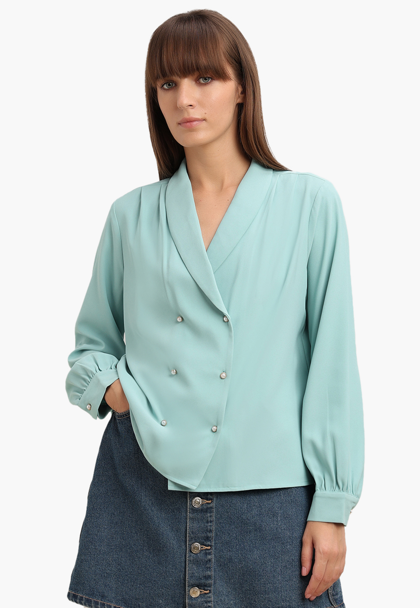 VERO MODA Solid Shawl Collar Buttoned Top-picture-32