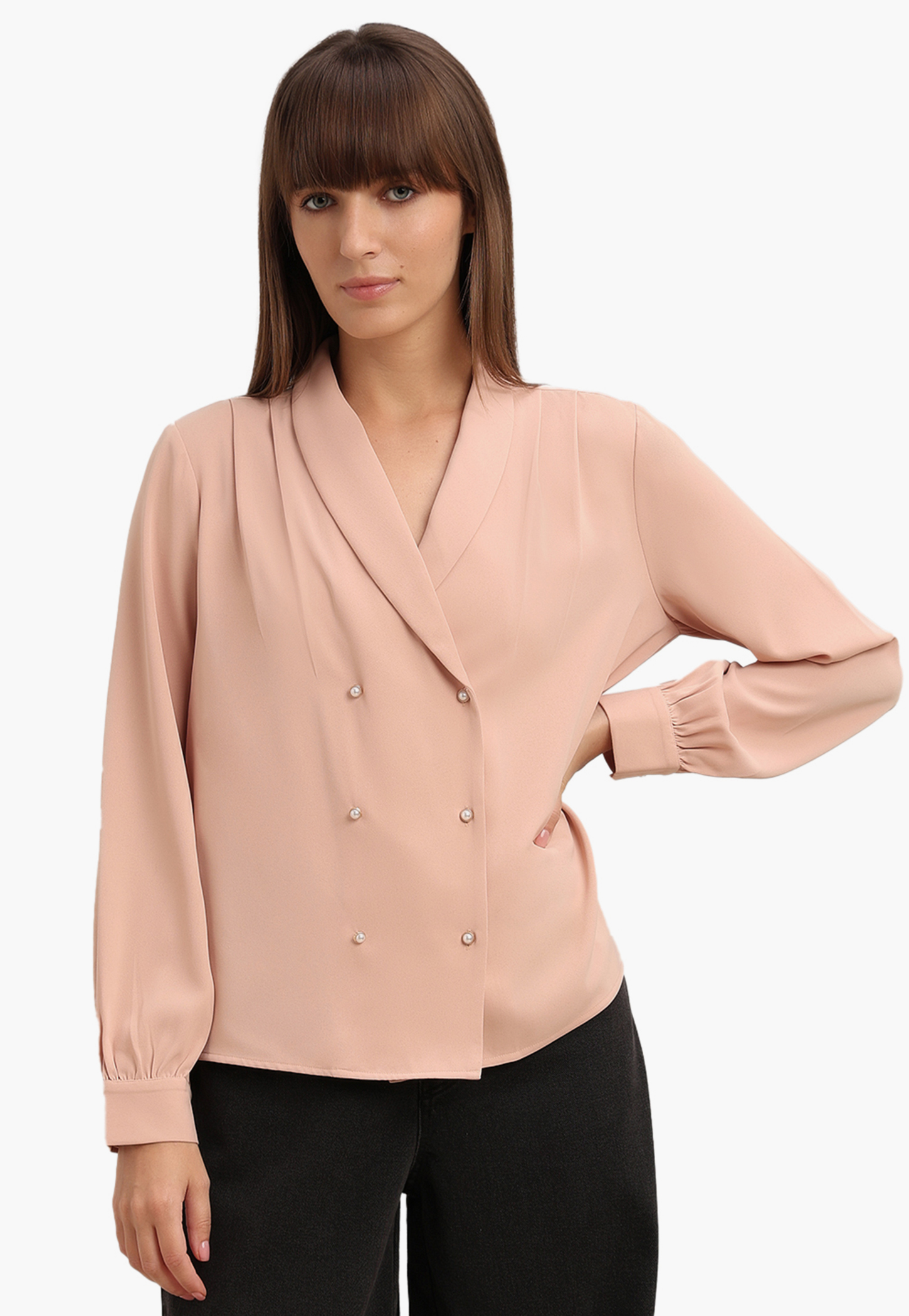 VERO MODA Solid Shawl Collar Buttoned Top-picture-19