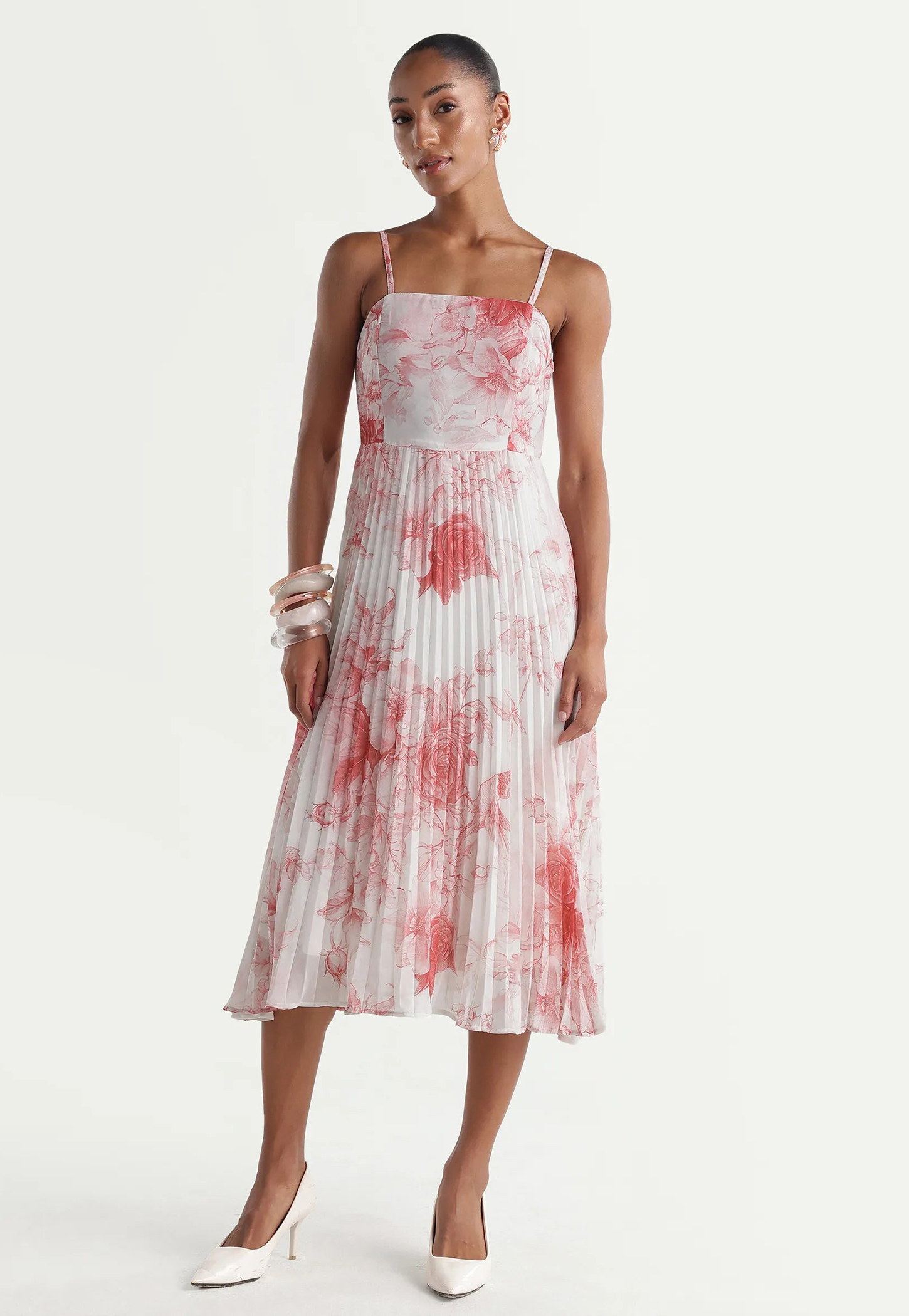 RAREISM Floral Print Pleated Midi Dress-image-28