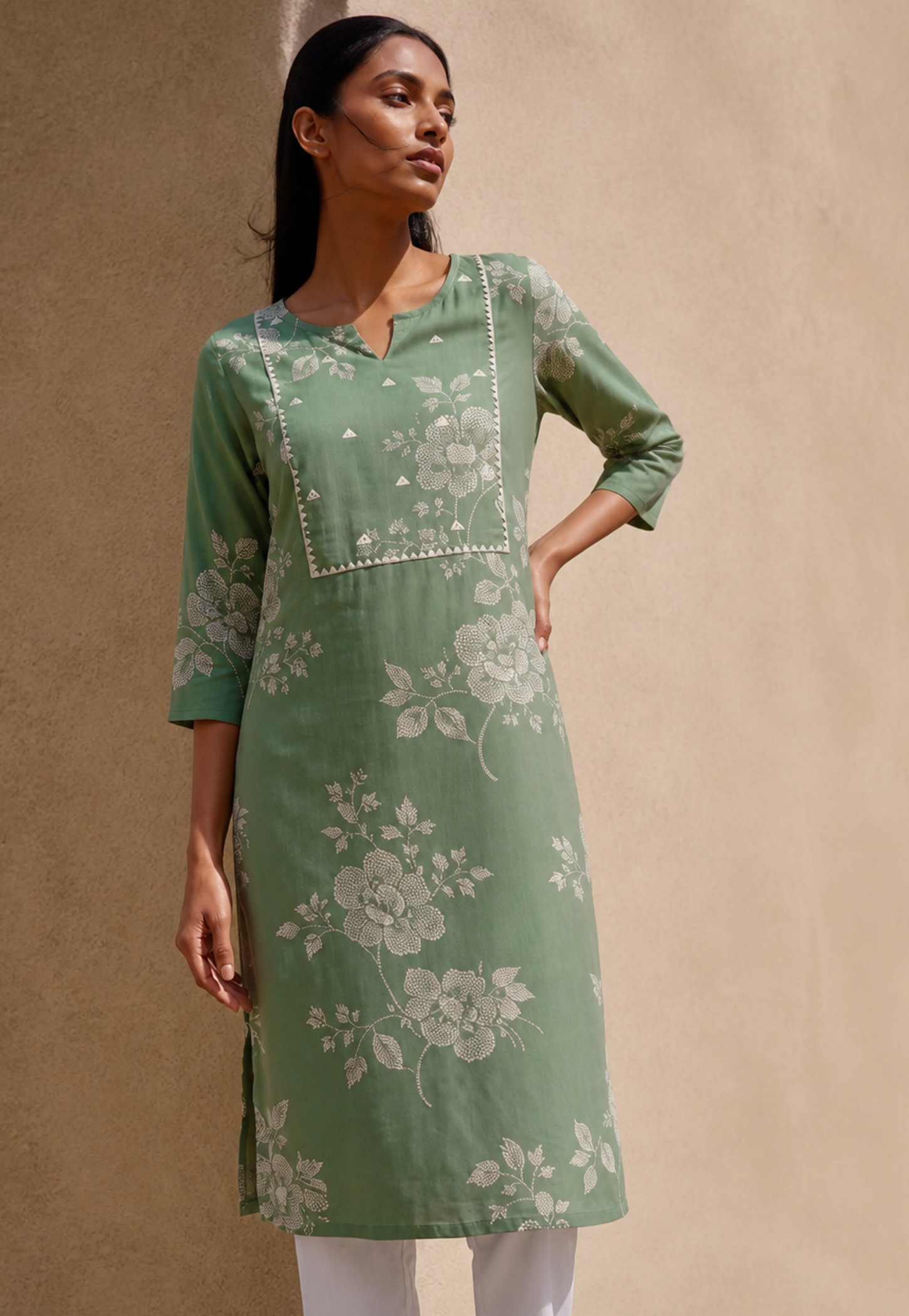 MELANGE Floral Print Notched Neck Straight Kurta-picture-31