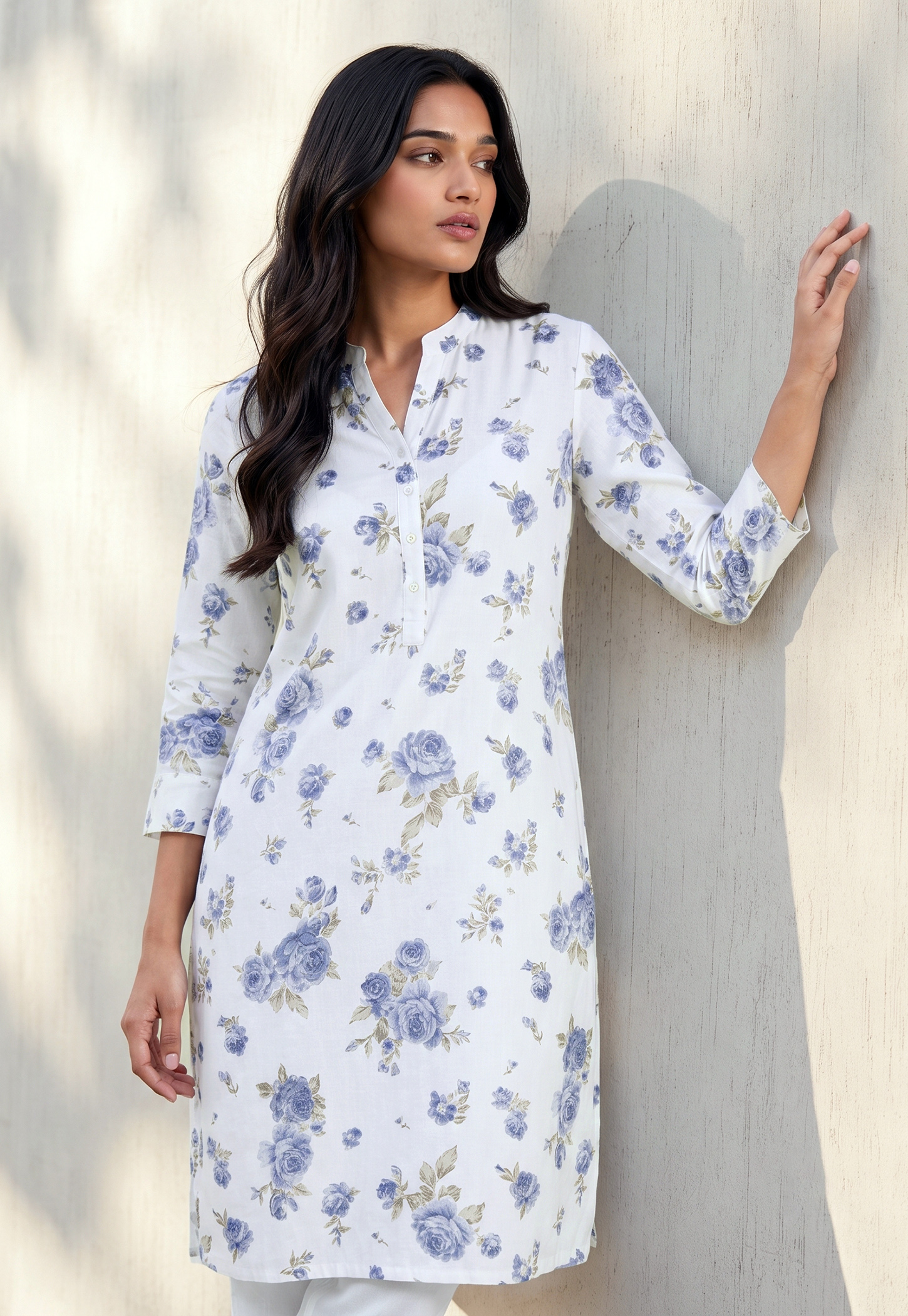 MELANGE Floral Print Band Collar Straight Kurta-picture-34