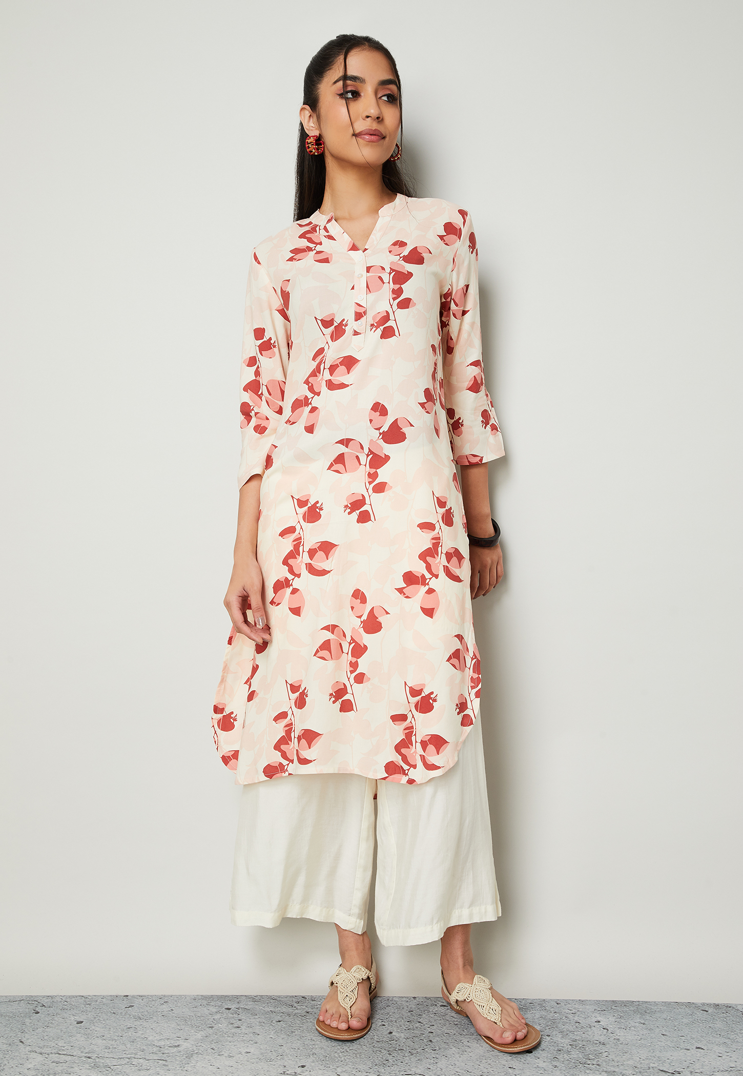 MELANGE Floral Print Notched Neck Kurta-picture-50