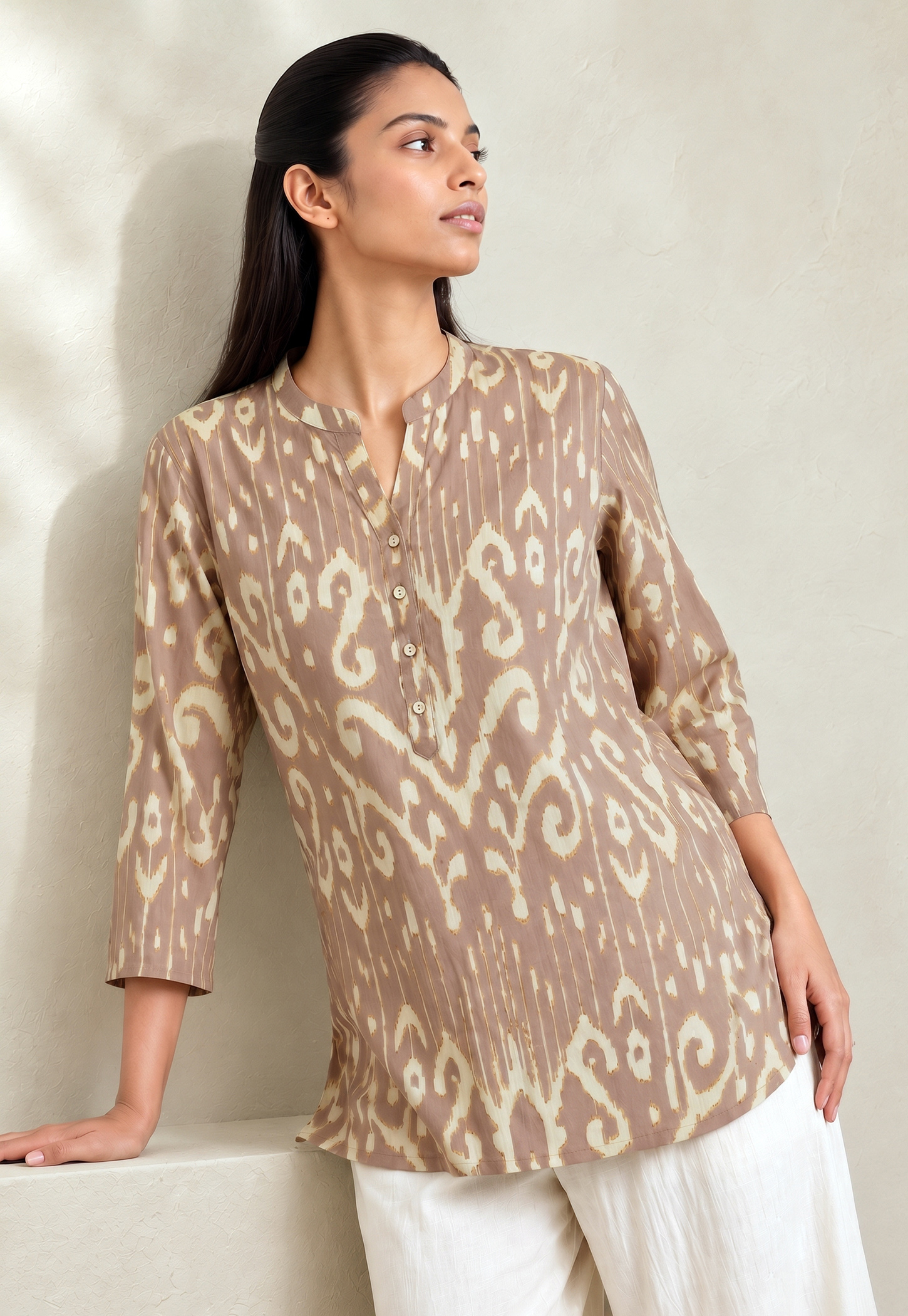 MELANGE Ikat Motif Print Straight Kurti-picture-40