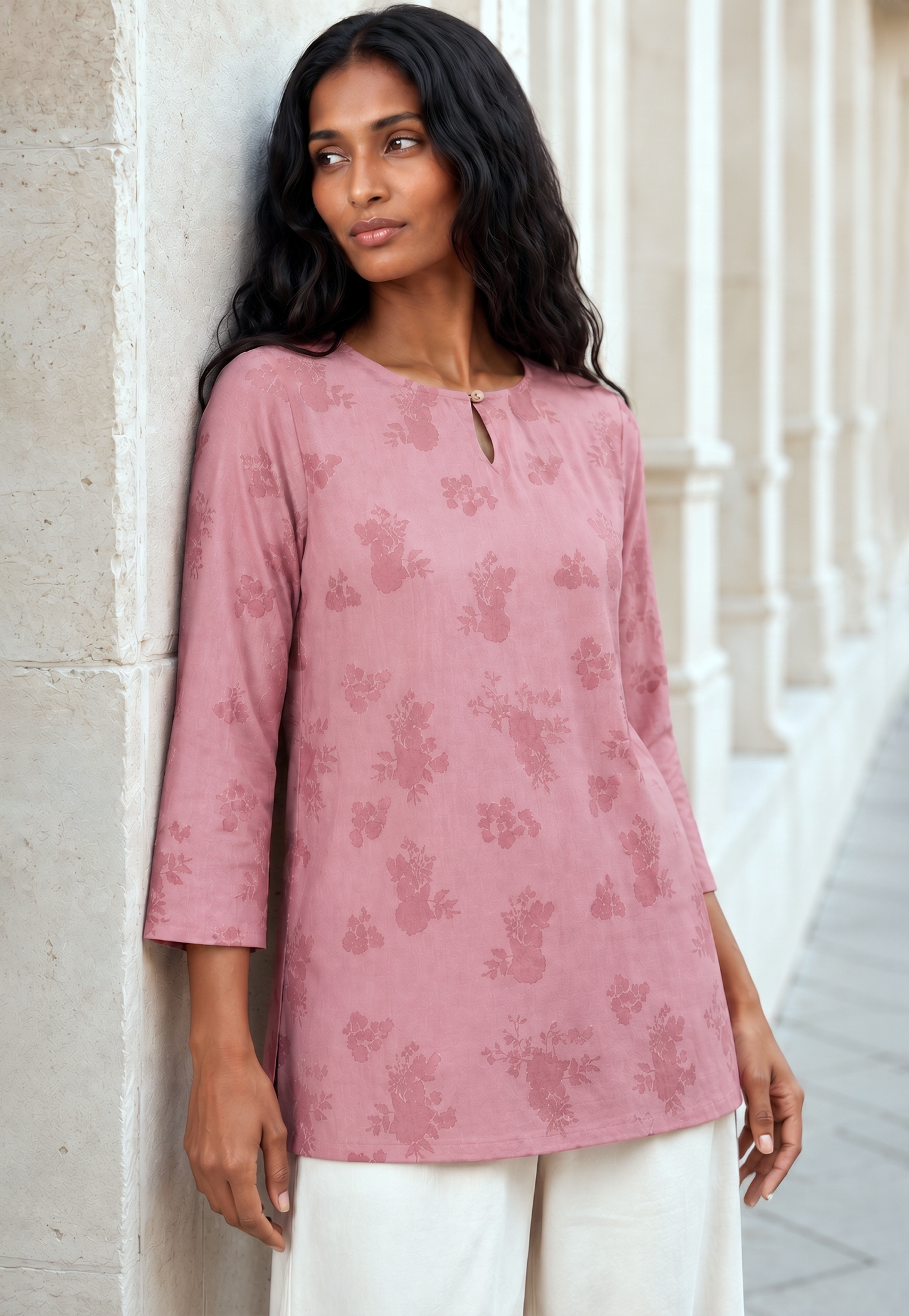 MELANGE Floral Print Straight Key-hole Neck Kurti-picture-28