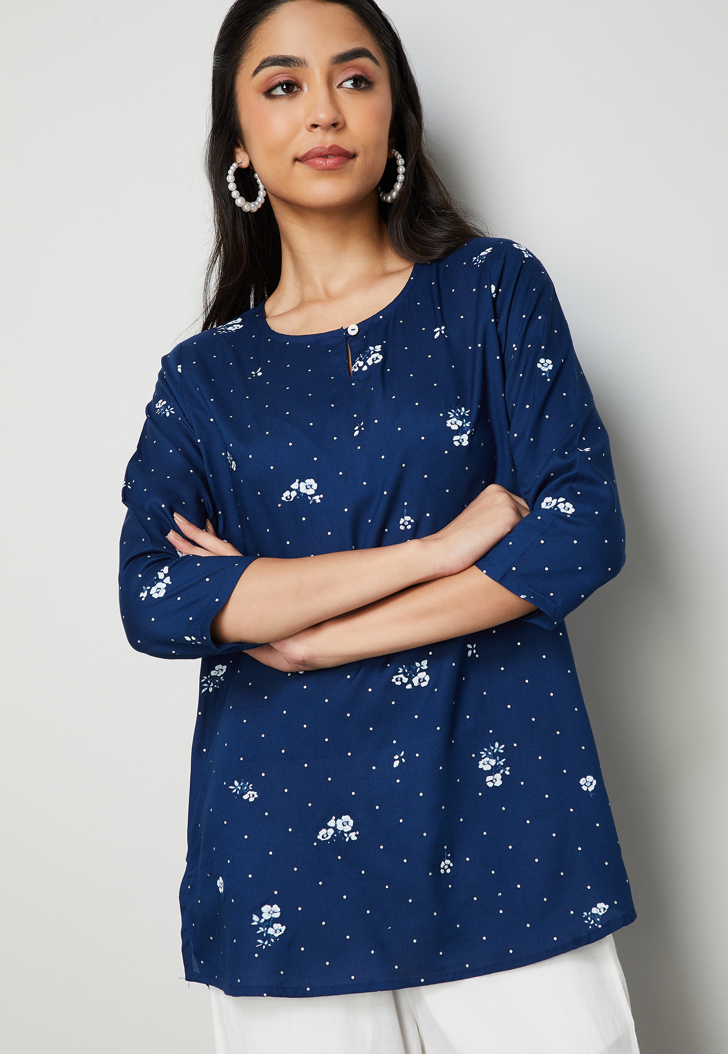 MELANGE Floral Print Round Neck 3/4th Sleeves Kurti-picture-23