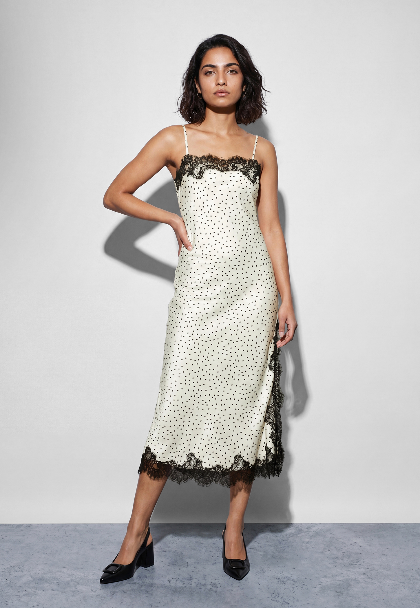 CODE Polka Dot Lace Trim Midi Dress-picture-33