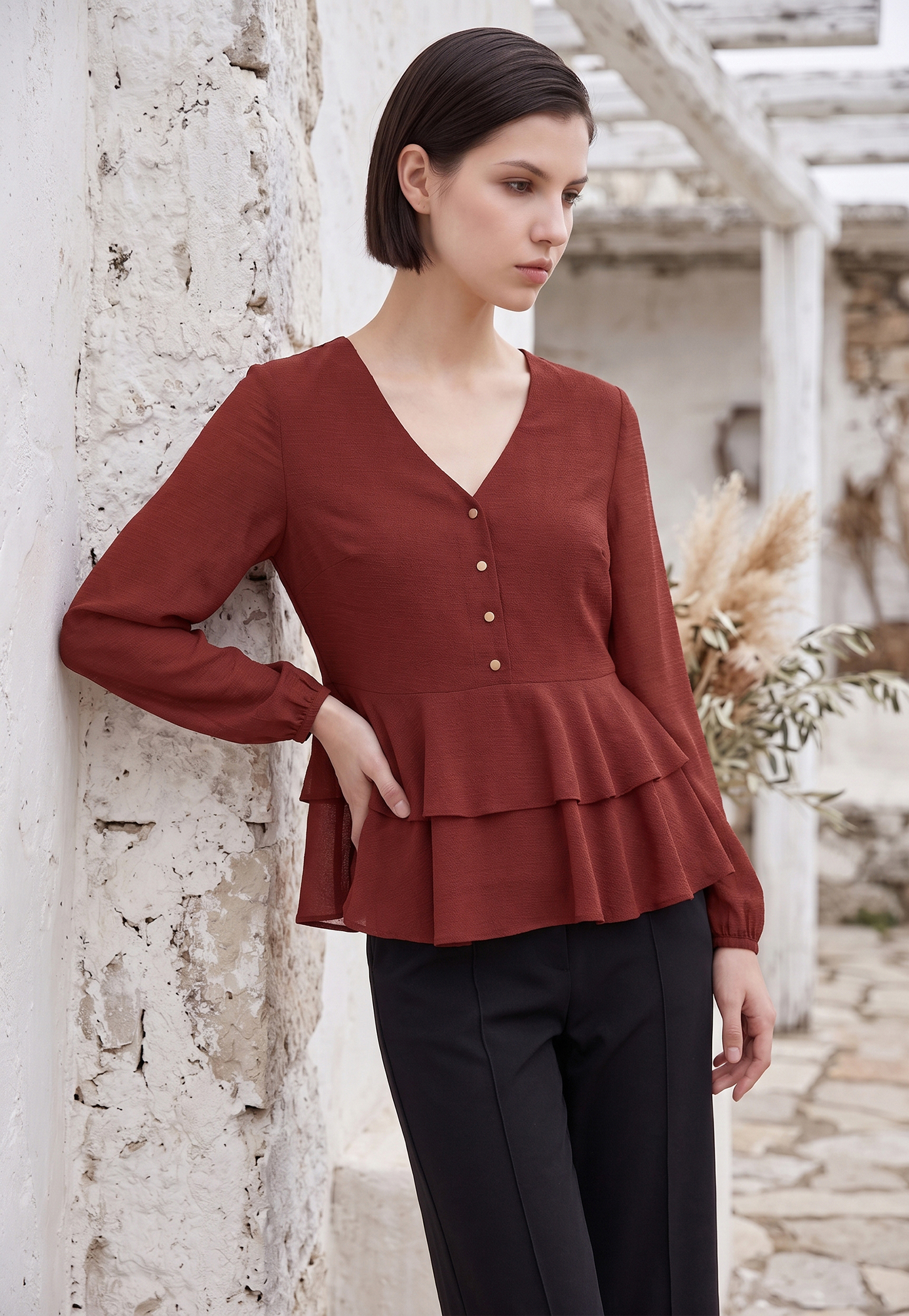 CODE Solid Peplum Top-picture-26
