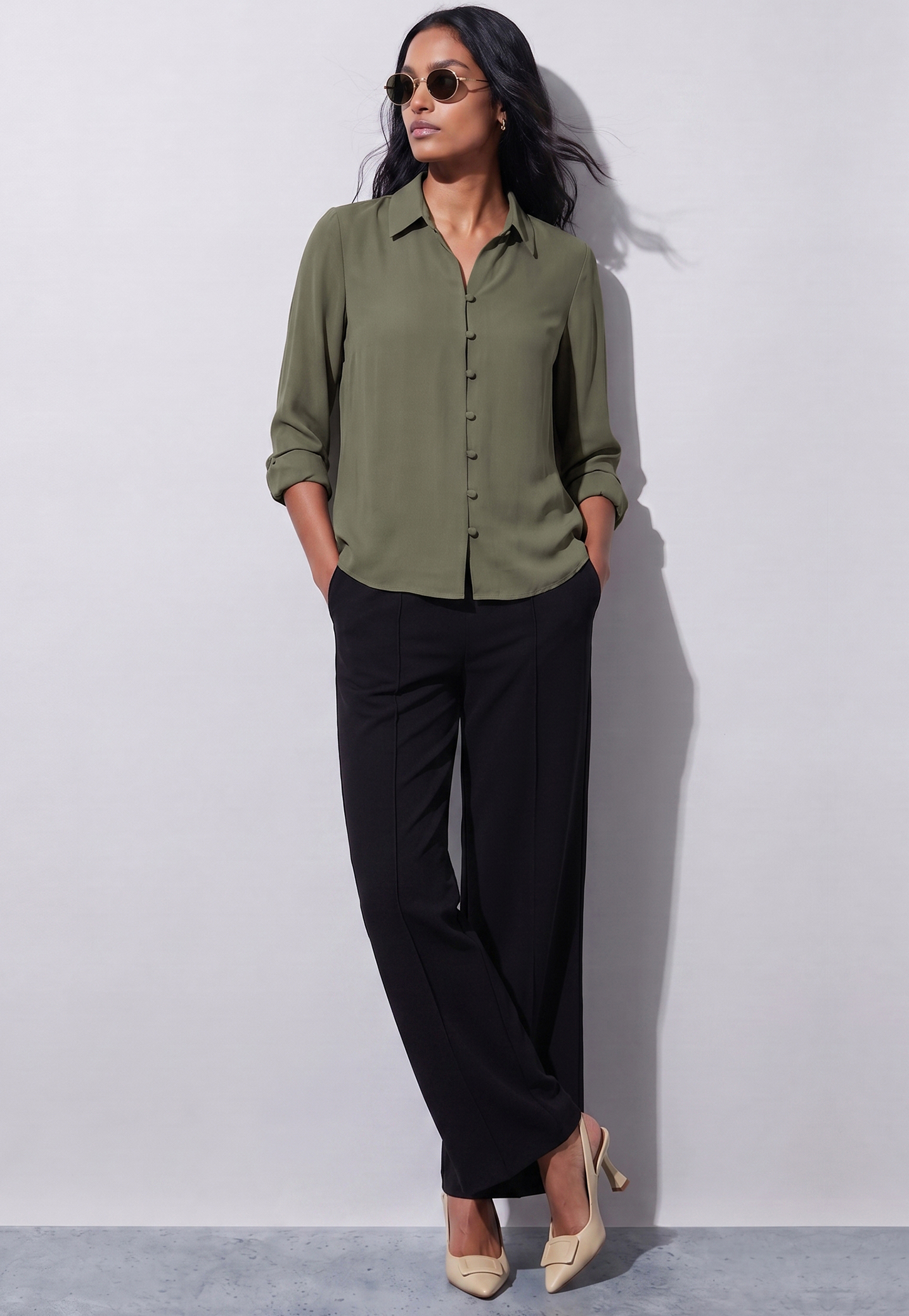 CODE CLASSIC Solid Shirt-Style Top-picture-22