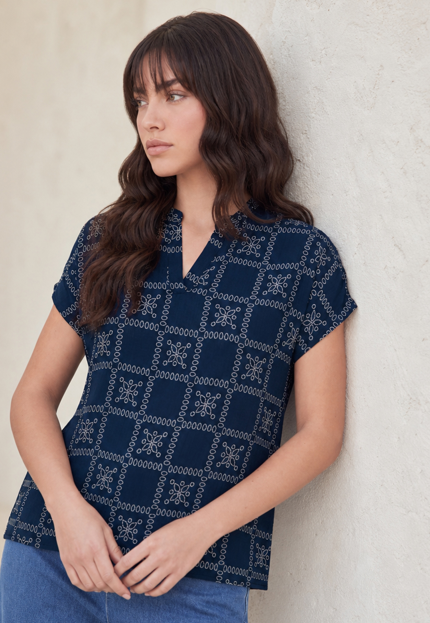 FAME FOREVER Ethnic Motif Notched Neck Top-picture-14