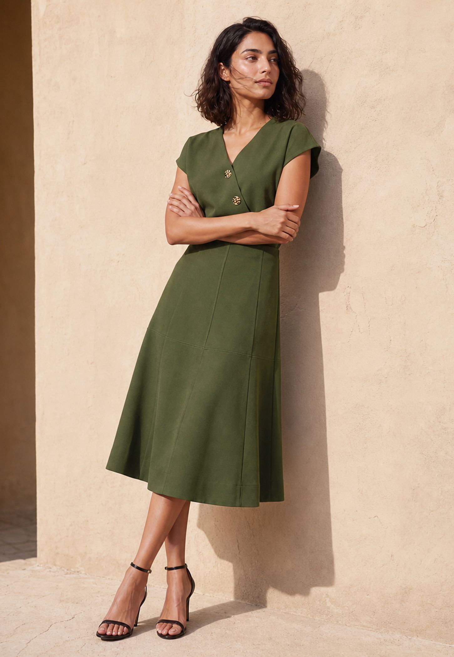 CODE Solid Panelled Midi Skirt-image-24