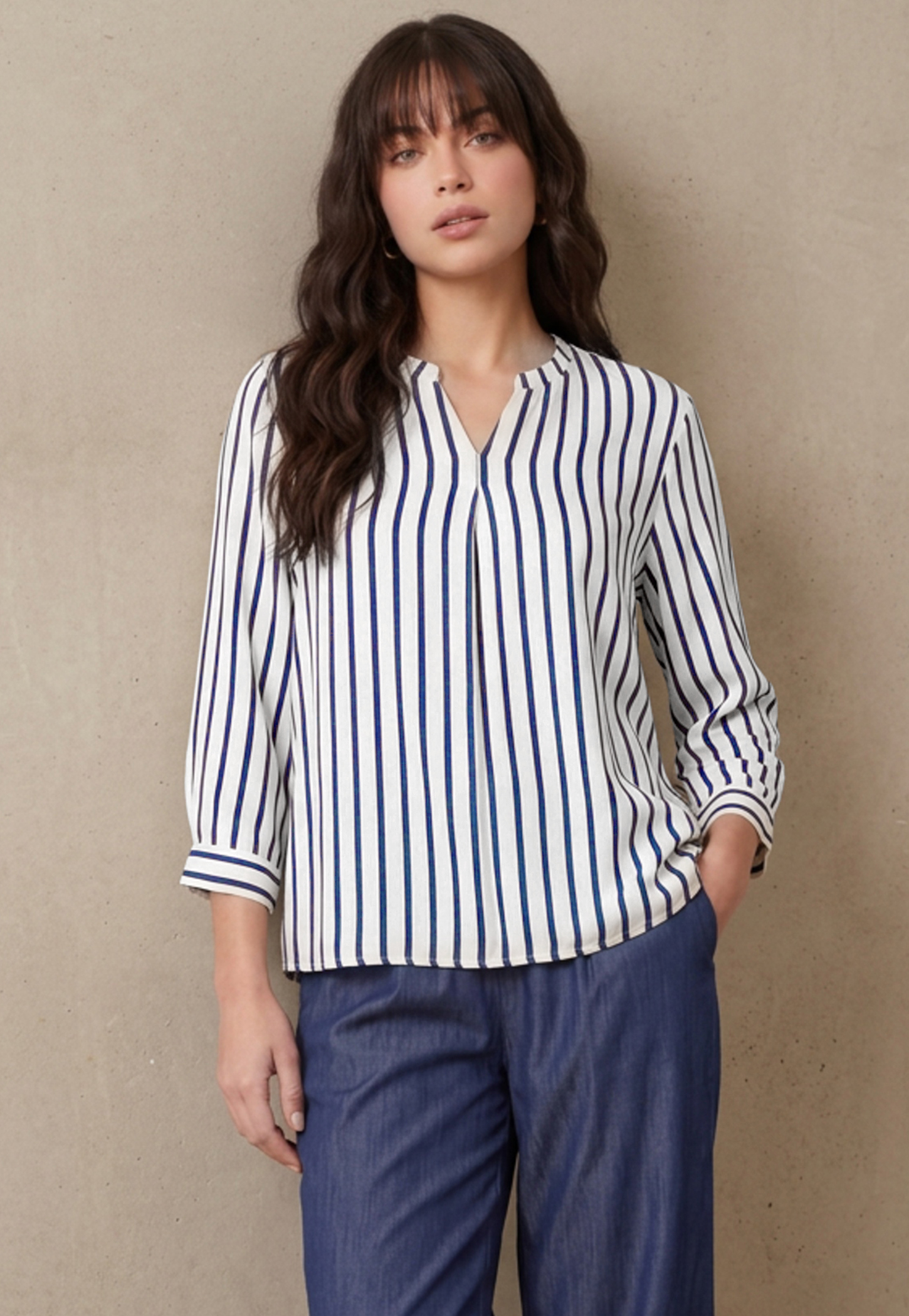 FAME FOREVER Striped V-Neck Button Closure Top-picture-32