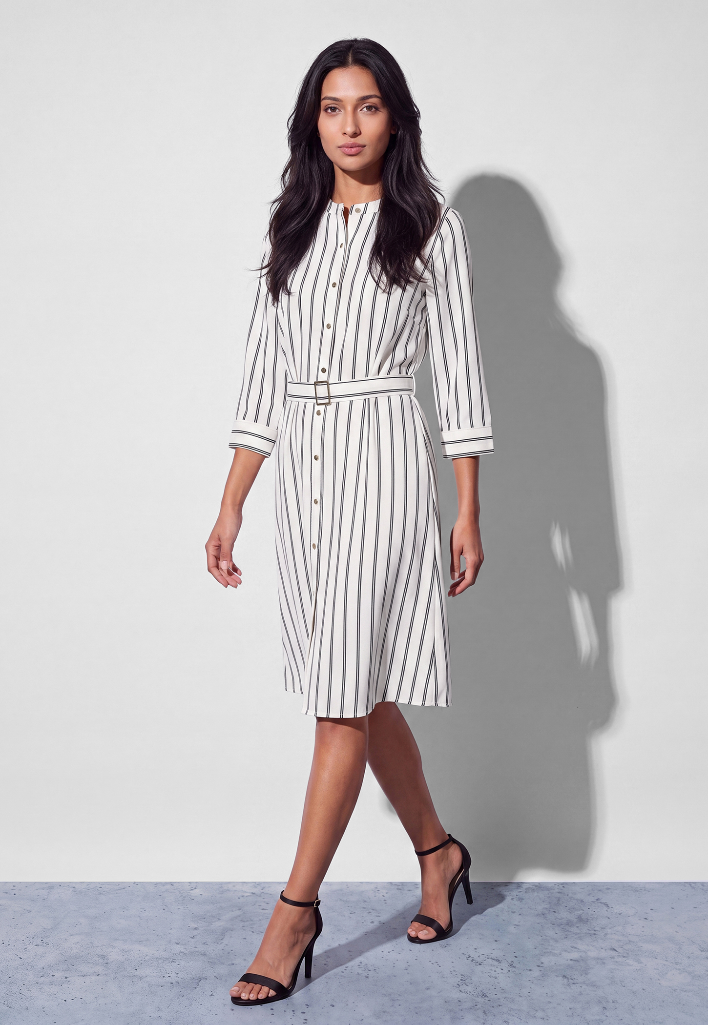 CODE CLASSIC Striped Buttoned Shirt Dress with Belt-picture-29