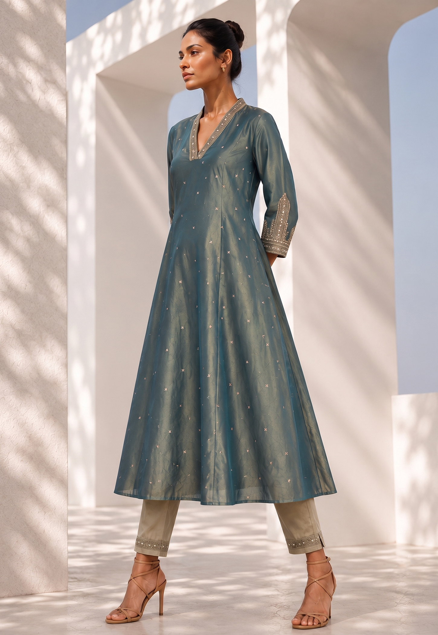 MELANGE Embellished V-Neck 3/4th Sleeves Anarkali Kurta-picture-12