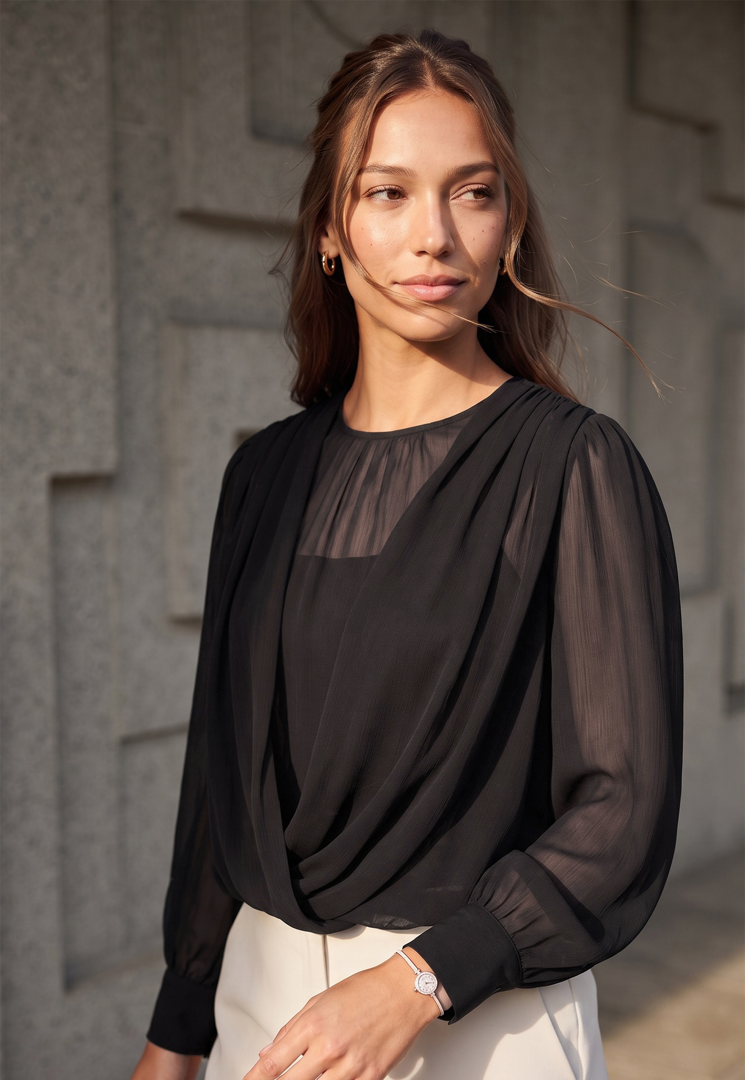 CODE Sheer Cowl Neck Top-picture-56