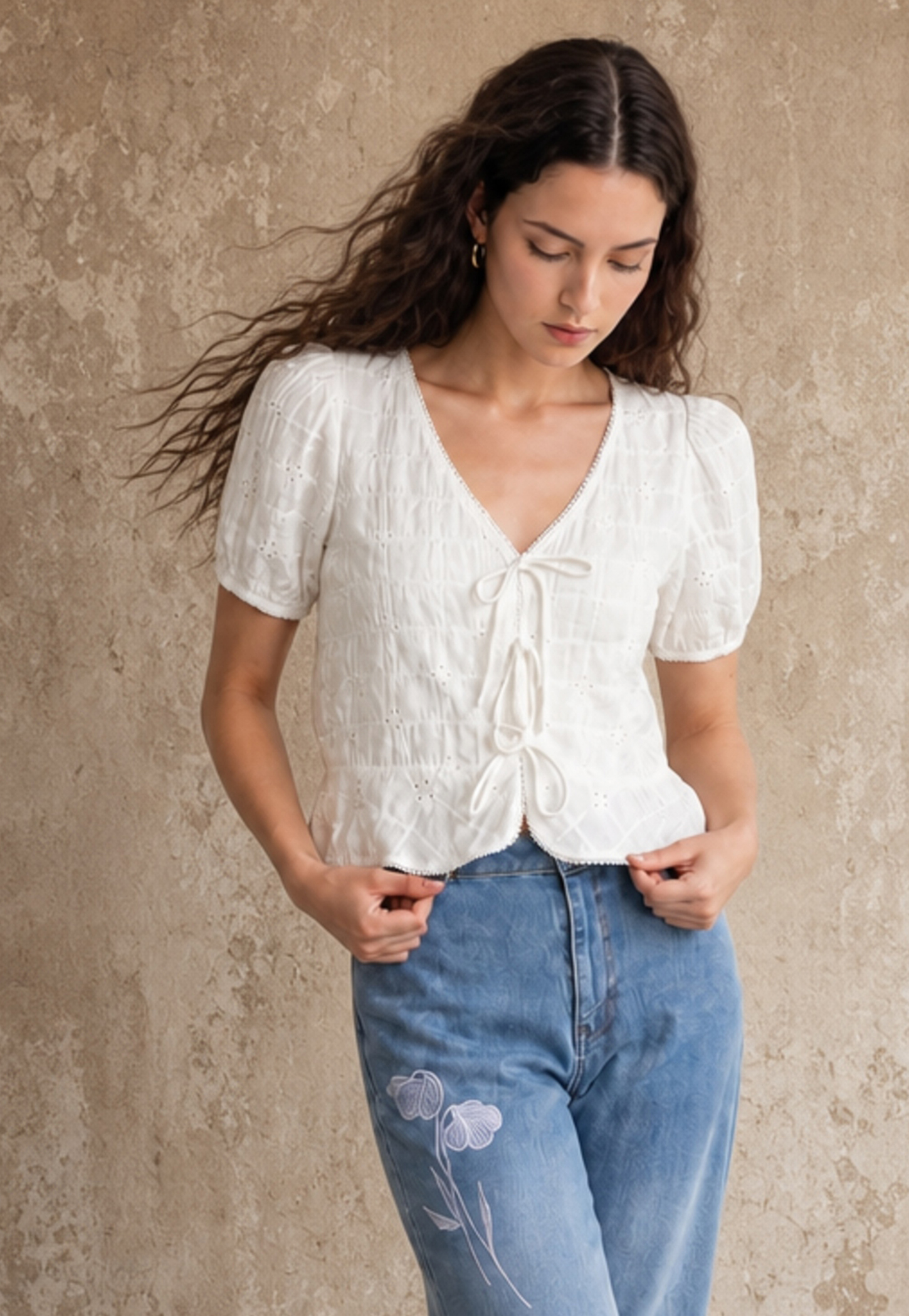 GINGER Self Design Tie-Up Crop Top-image-5