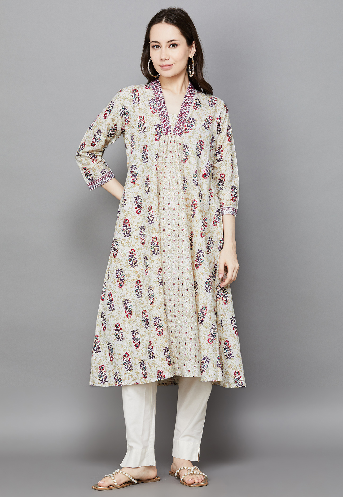 SPAN Floral Print V-Neck Anarkali Kurta-image-38