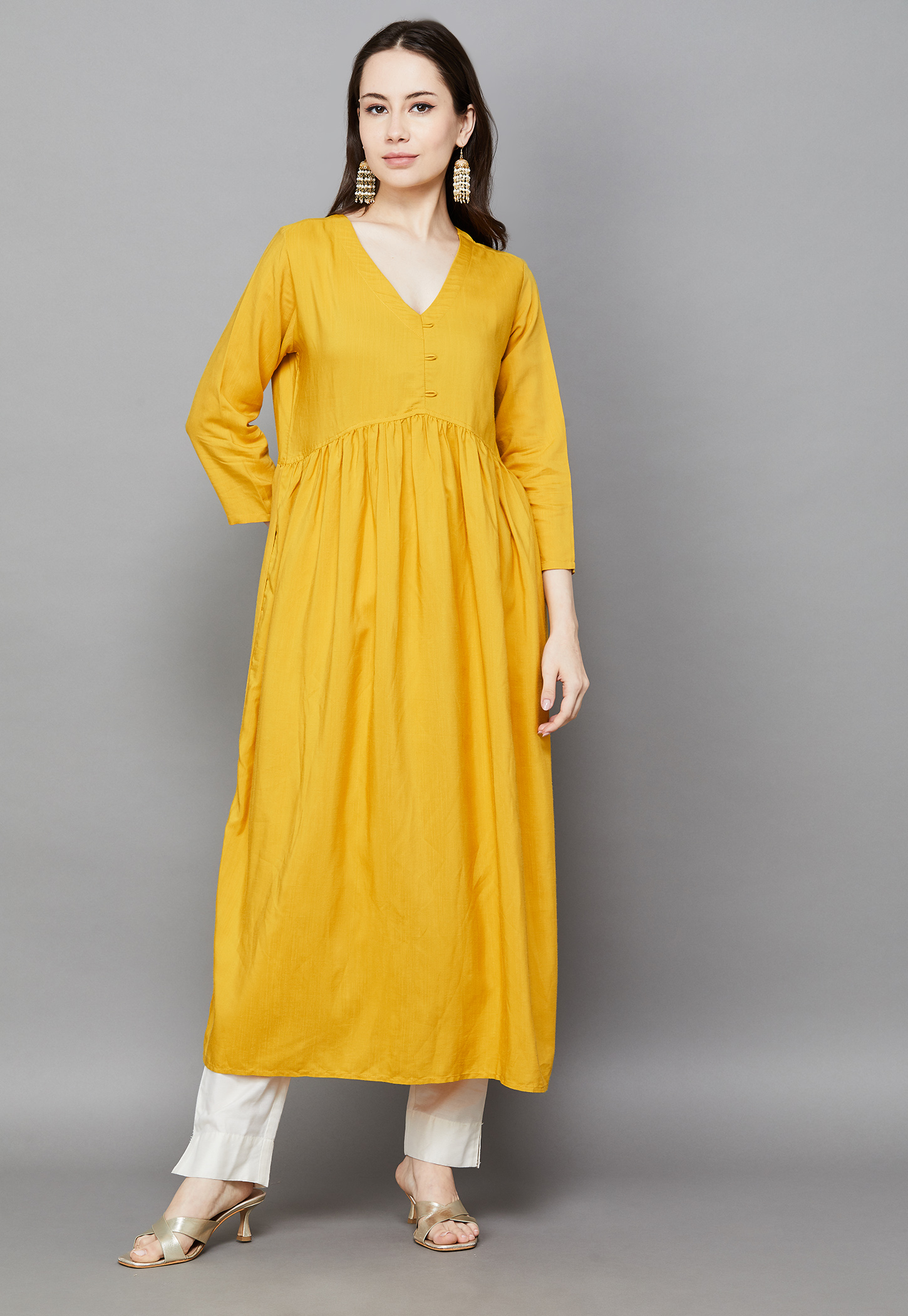 SPAN Band Collar Flared Kurta-picture-16