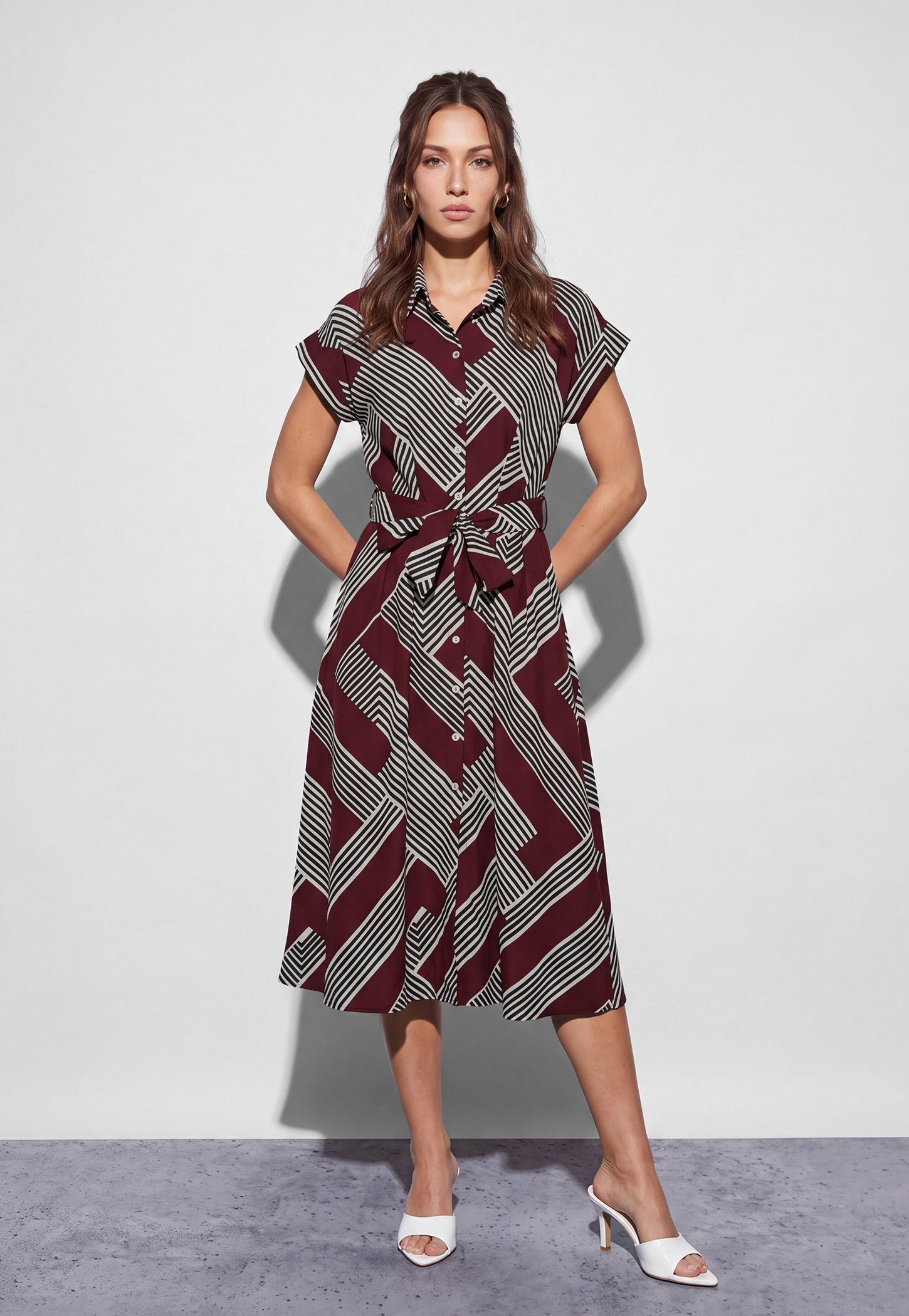 CODE Striped Midi Shirt Dress-picture-41