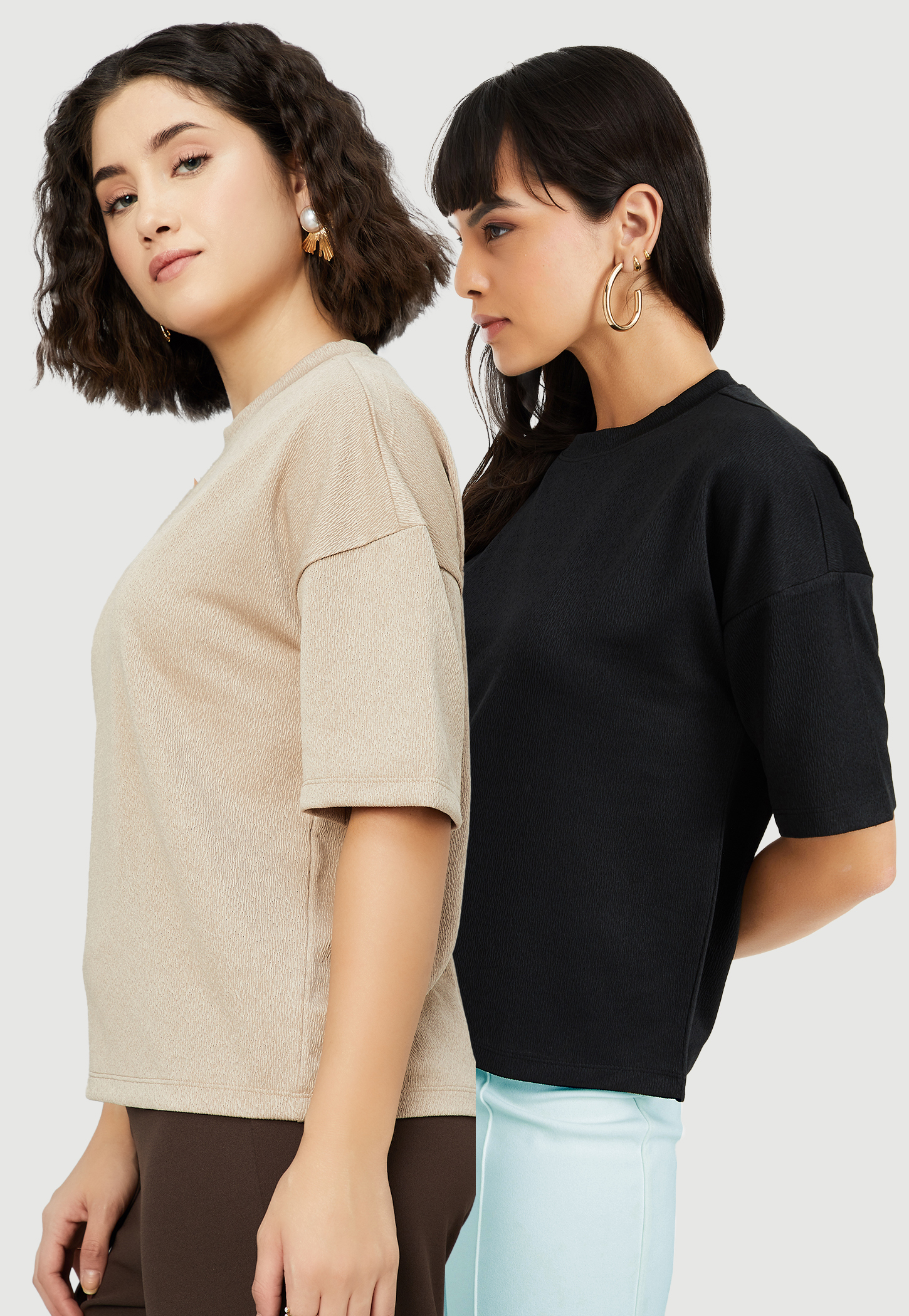 Women Solid T-shirt - Pack of 2-image-3