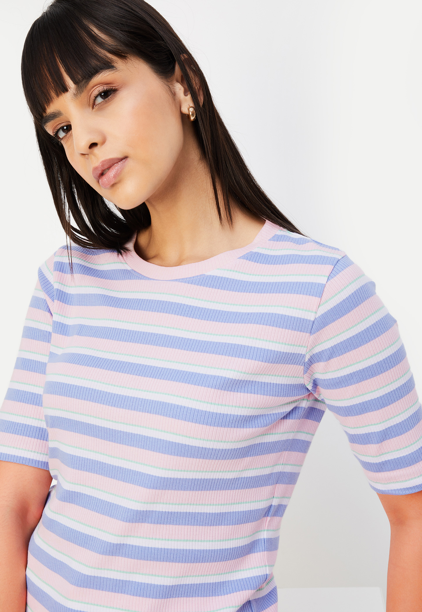 Women Striped Ribbed T-shirt-picture-13
