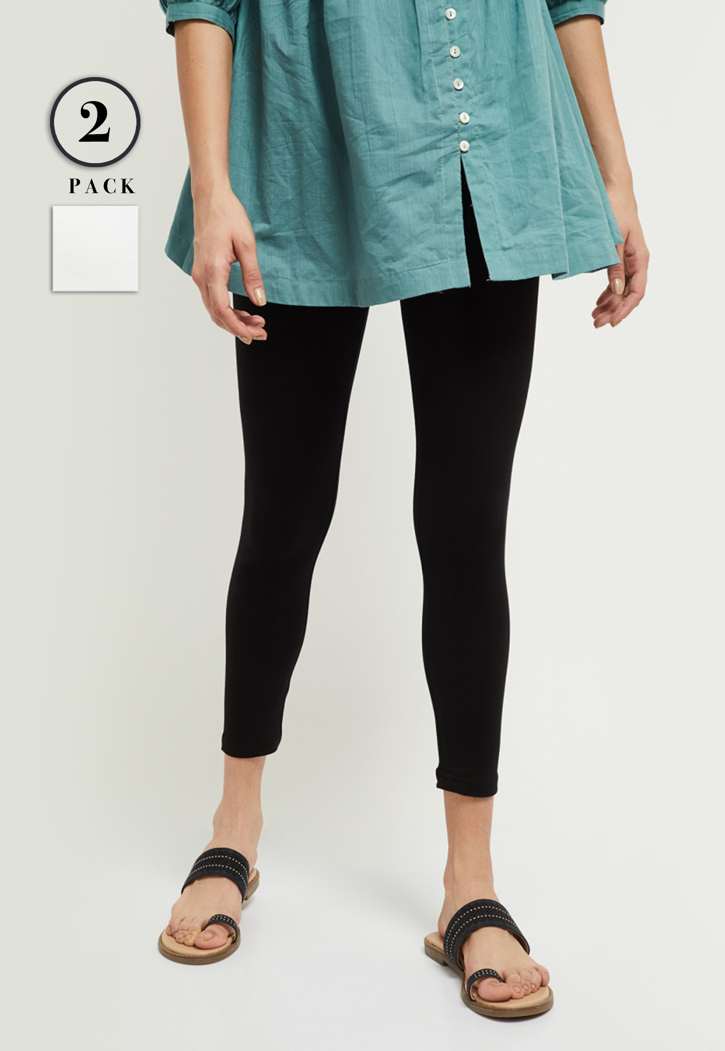 Women Solid Ankle Length Leggings - Pack of 2-image-25