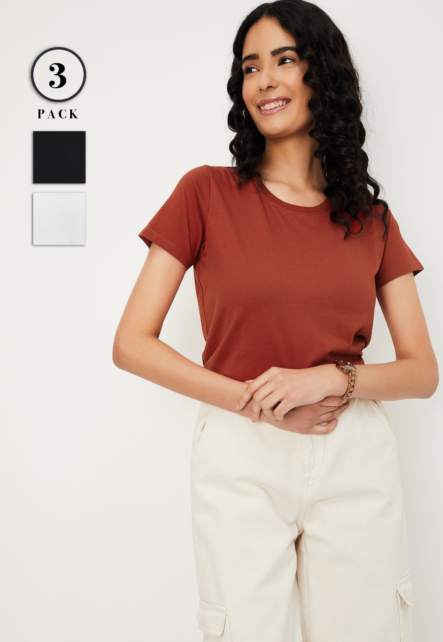 Women Solid T-shirt - Pack of 3-image-4