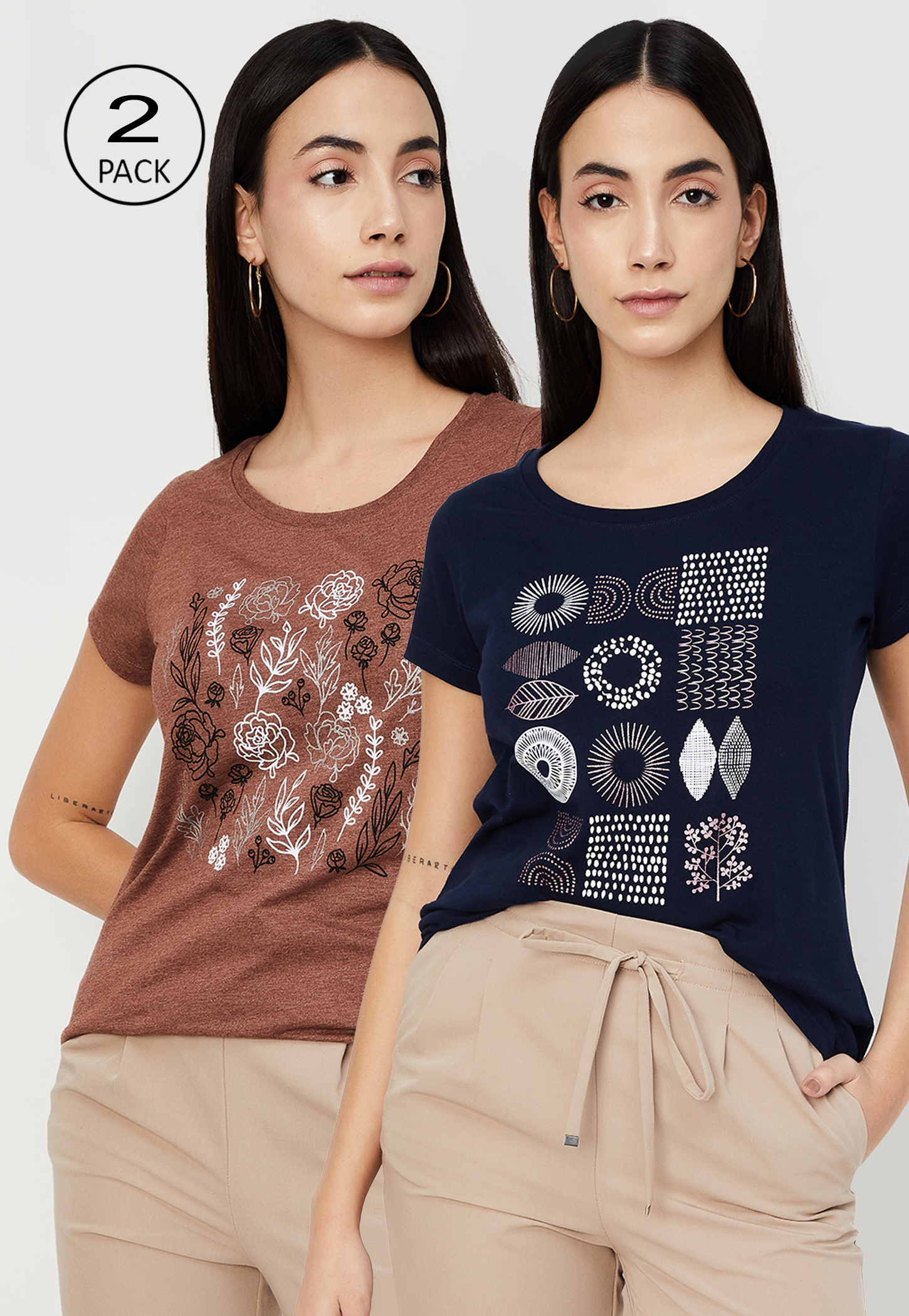 Women Graphic Printed T-shirt - Pack of 2-image-49