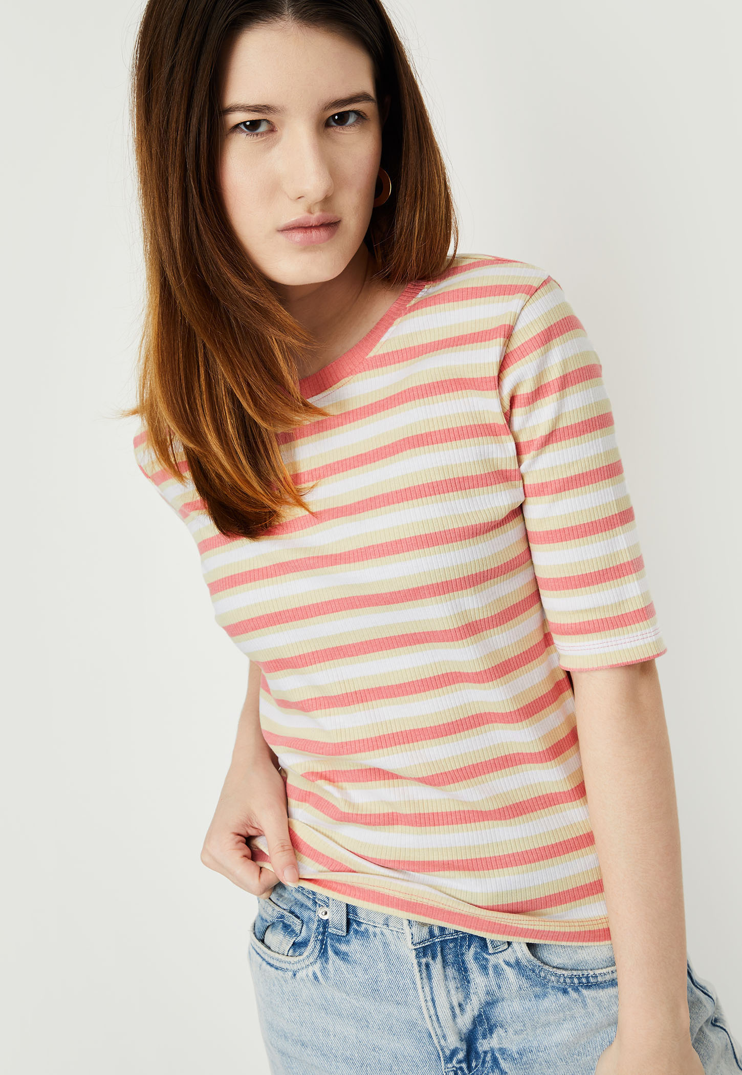 Women Striped Ribbed T-shirt-picture-26