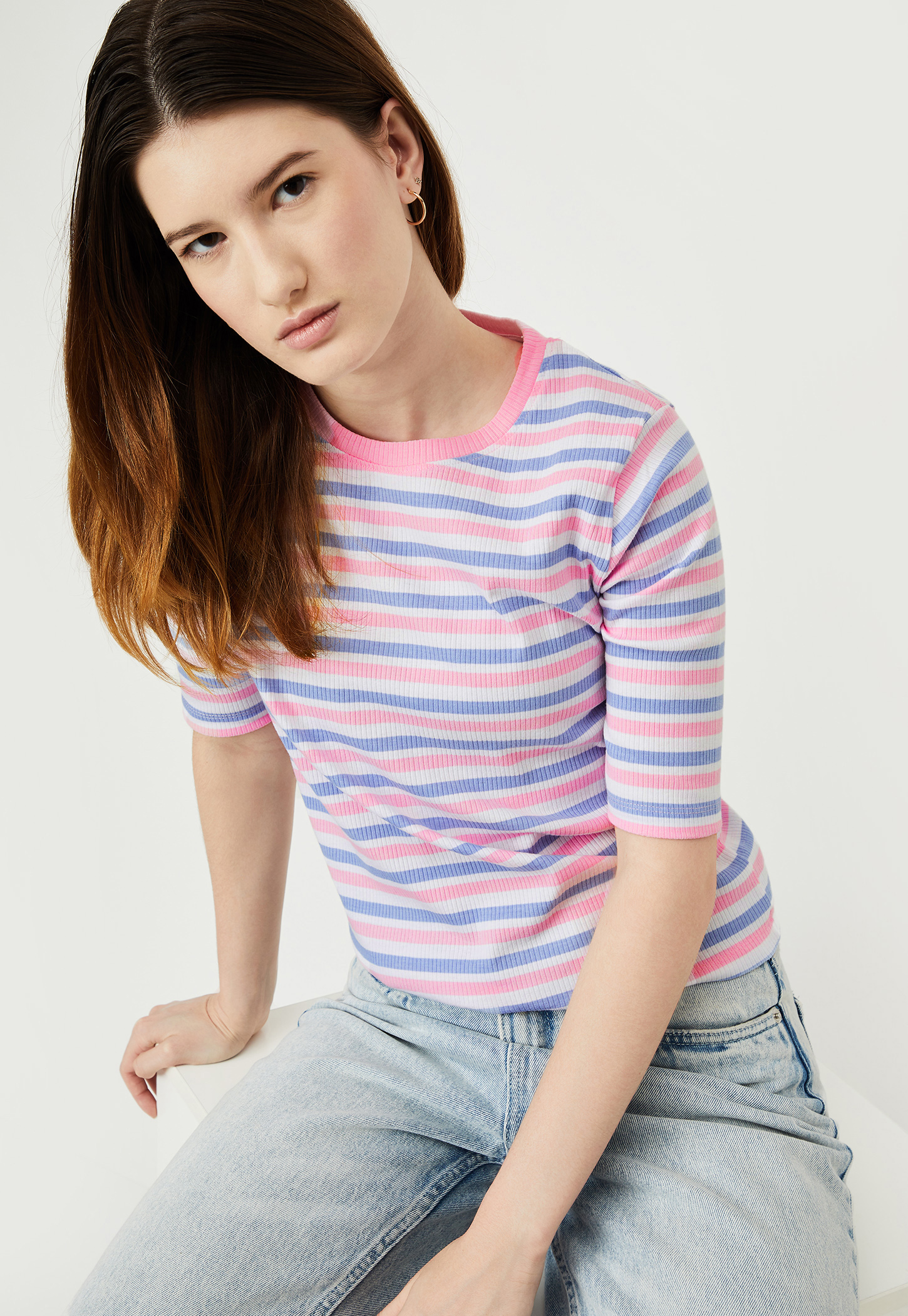 Women Striped Ribbed T-shirt-picture-24