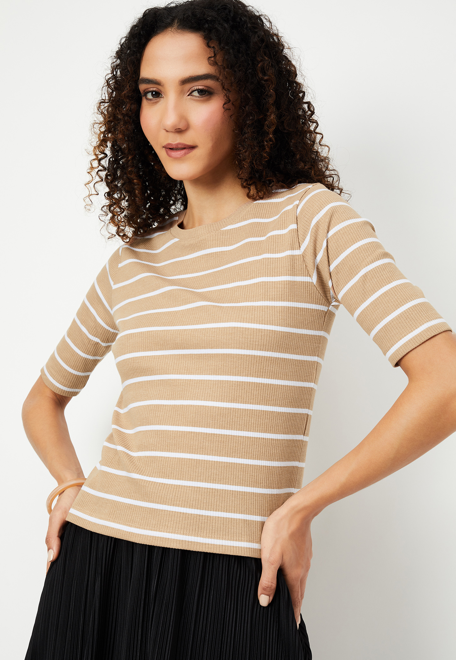 Women Striped Ribbed T-shirt-picture-42